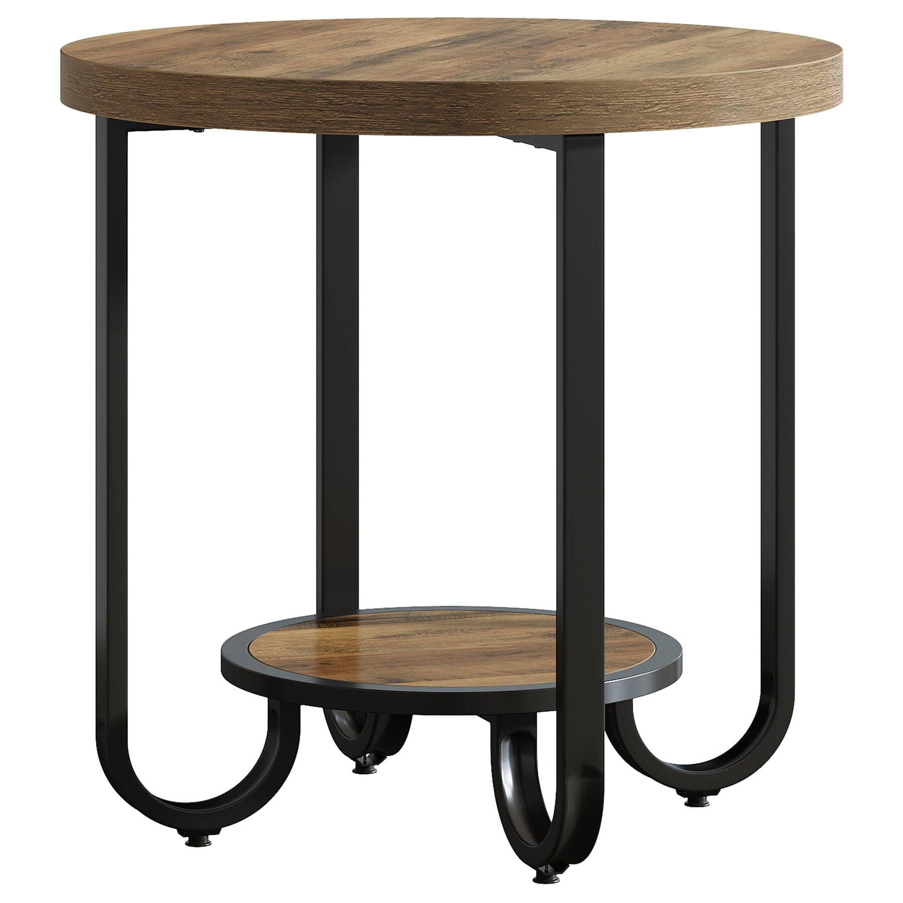 Angle. Kadyn - Round Coffee Table - Wooden & Metal Frame, Dual-Shelf Storage, Living Room Accessory, Home Decor, Brown - Brown.