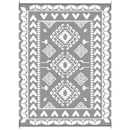 PULUZ - Reversible Outdoor Rug, Waterproof Plastic Straw with Carry Bag, 9' x 12', Gray & White Rhombus Patchwork - Gray and White