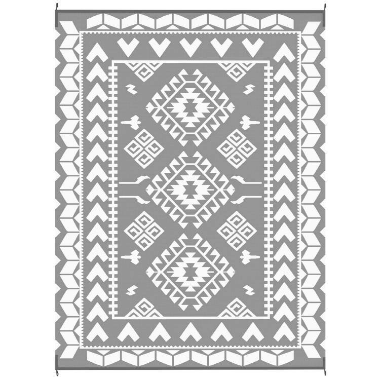 Front. PULUZ - Reversible Outdoor Rug, Waterproof Plastic Straw with Carry Bag, 9' x 12', Gray & White Rhombus Patchwork - Gray and White.