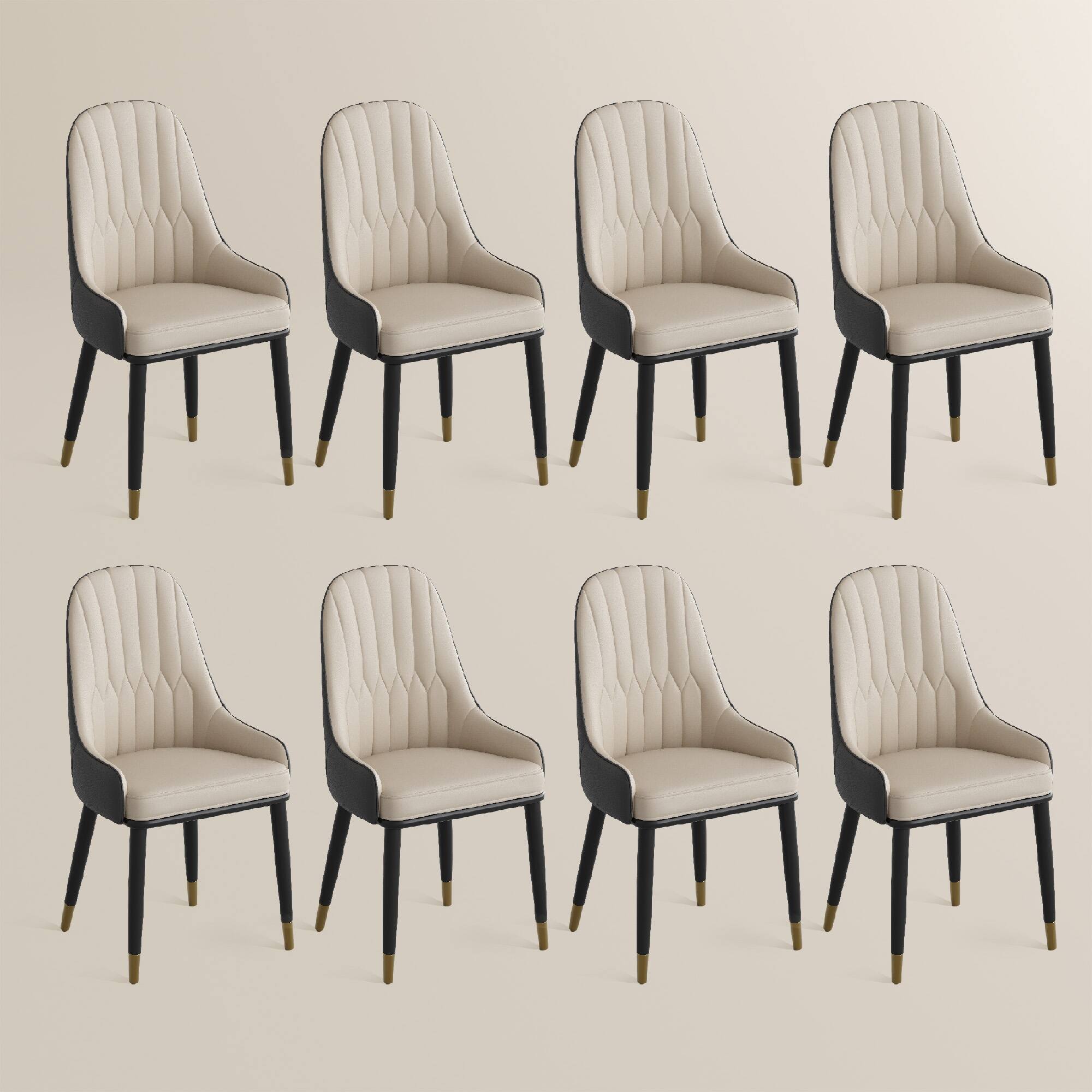 Alt View 6. POVISON - Modern Dining Chair With PU Leather (Set of 8),Black & Beige Chair, Metal Legs - Gray & Beige PU Leather.