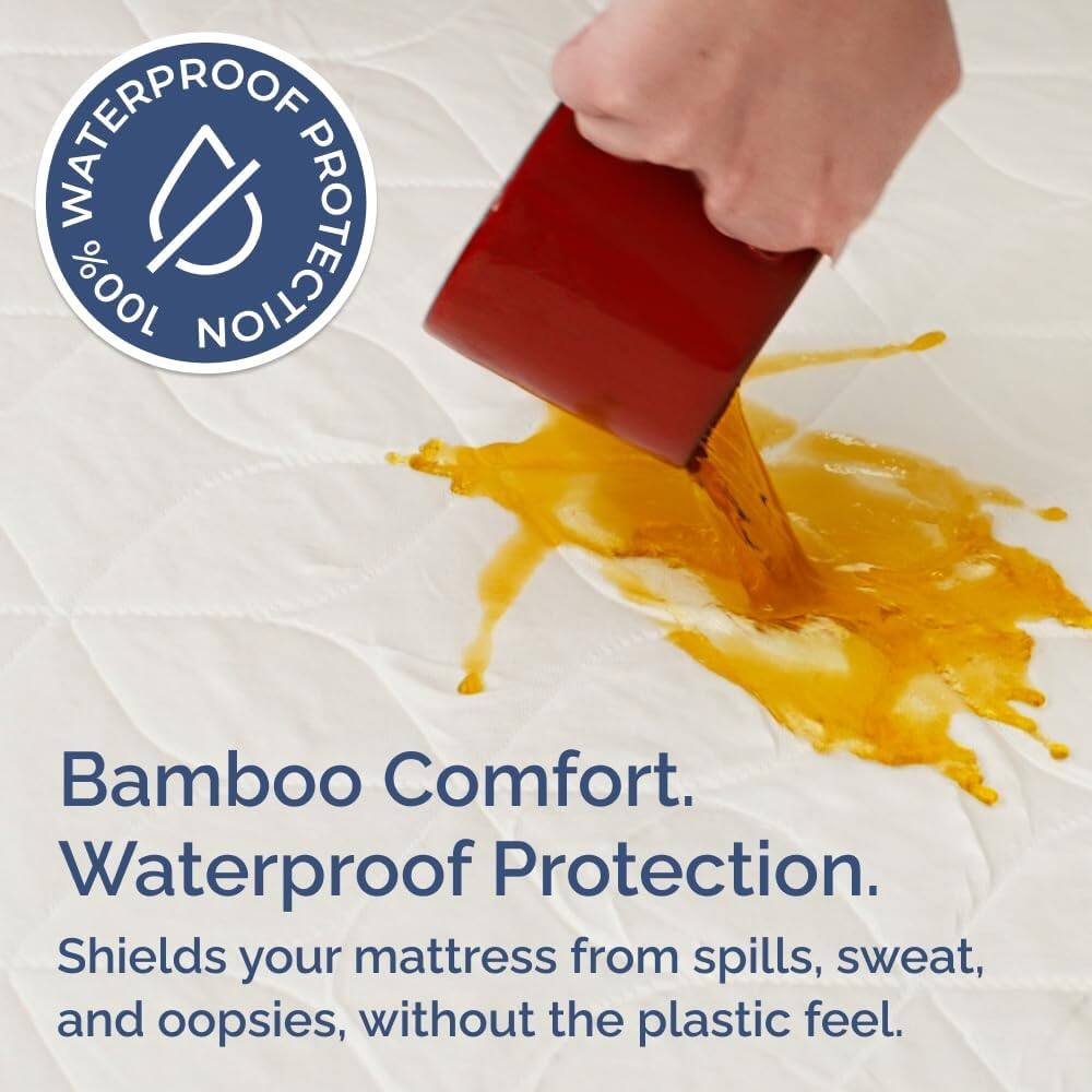 Bamboo Comfort.  
Waterproof Protection.  
Shields your mattress from spills, sweat, and oopsies, without the plastic feel.