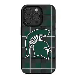 Keyscaper - NCAA - Michigan State Spartans Plaid Magnetic Bump iPhone Case - 14 - Black