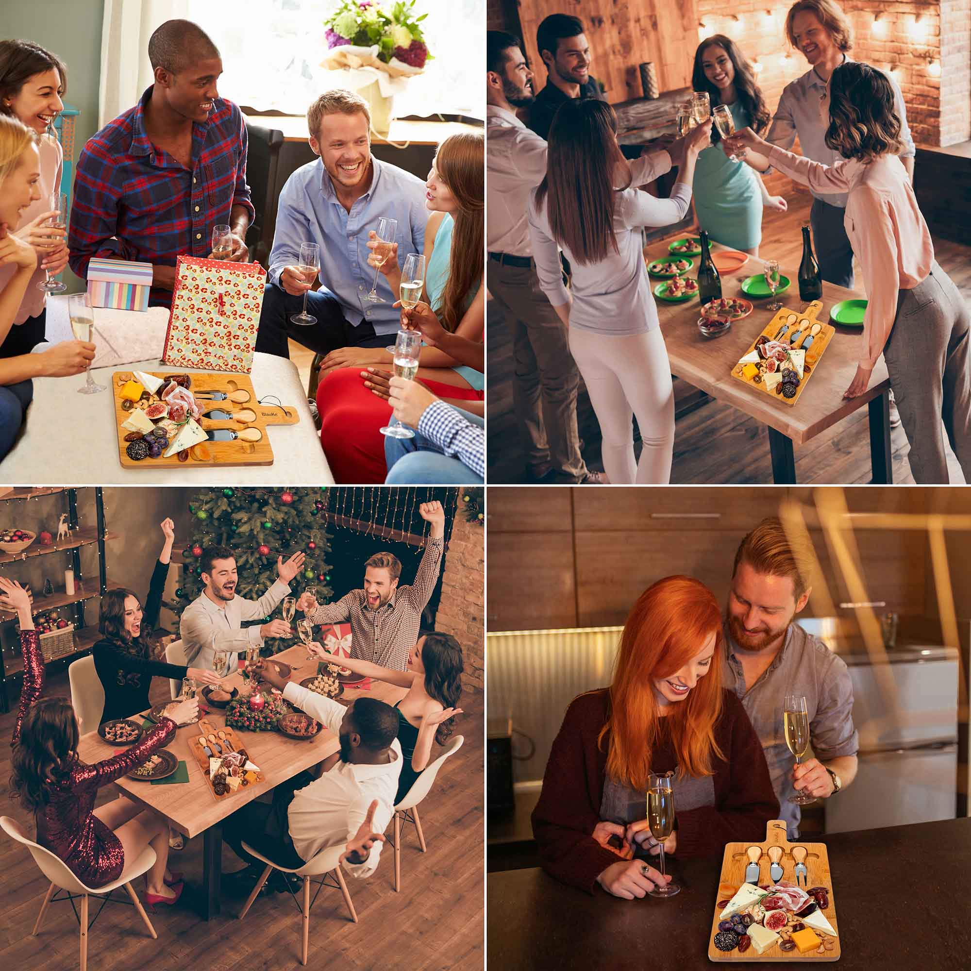 Back. BlauKe - Bamboo Cheese Board and Knife Set - 12x8 inch Charcuterie Board with Magnetic Cutlery Storage - Wood Serving Tray - Beige.