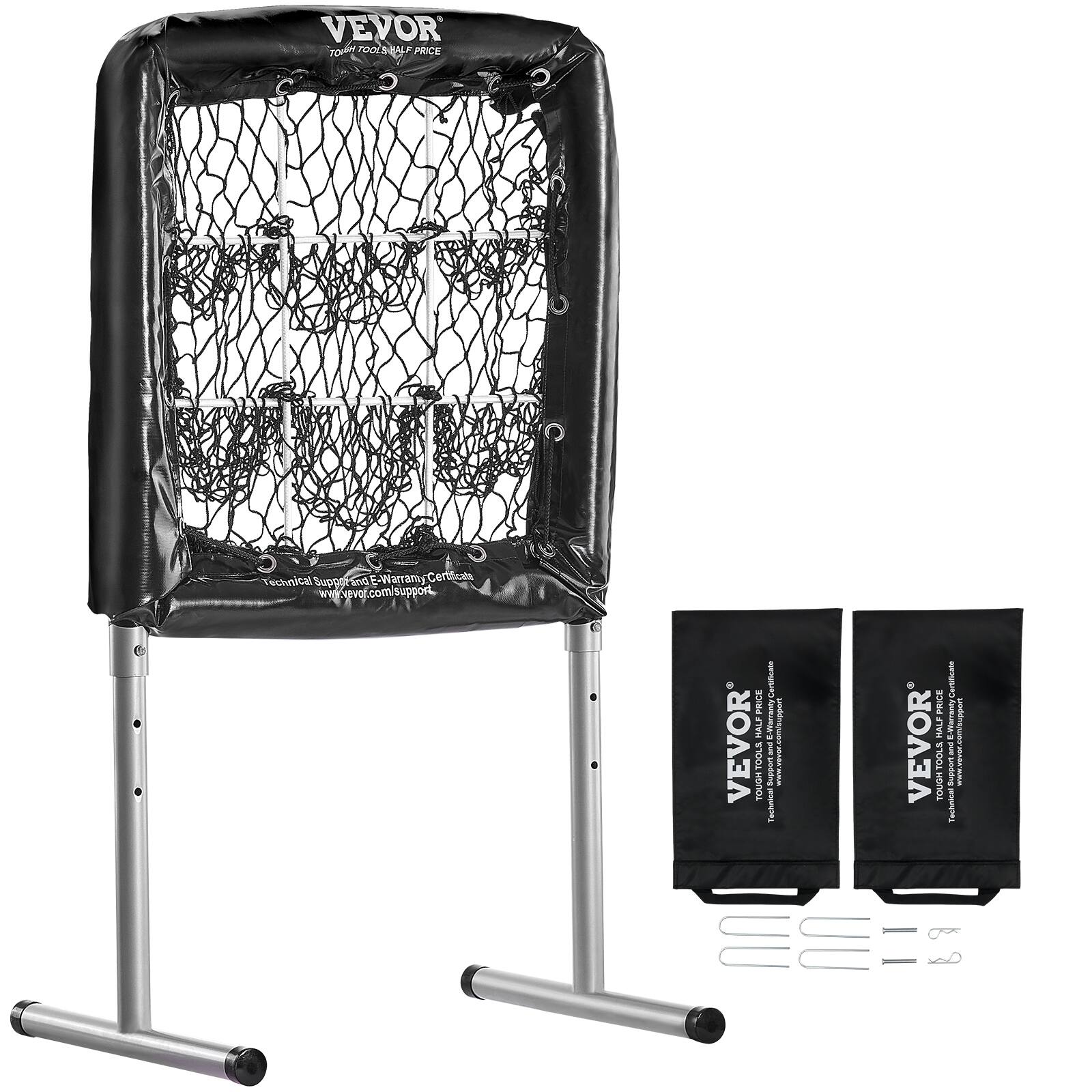 VEVOR - 9 Hole Baseball Net, 28"x27" Softball Baseball Training Equipment for Hitting Pitching Practice, Height Adjustable - Black/Silver