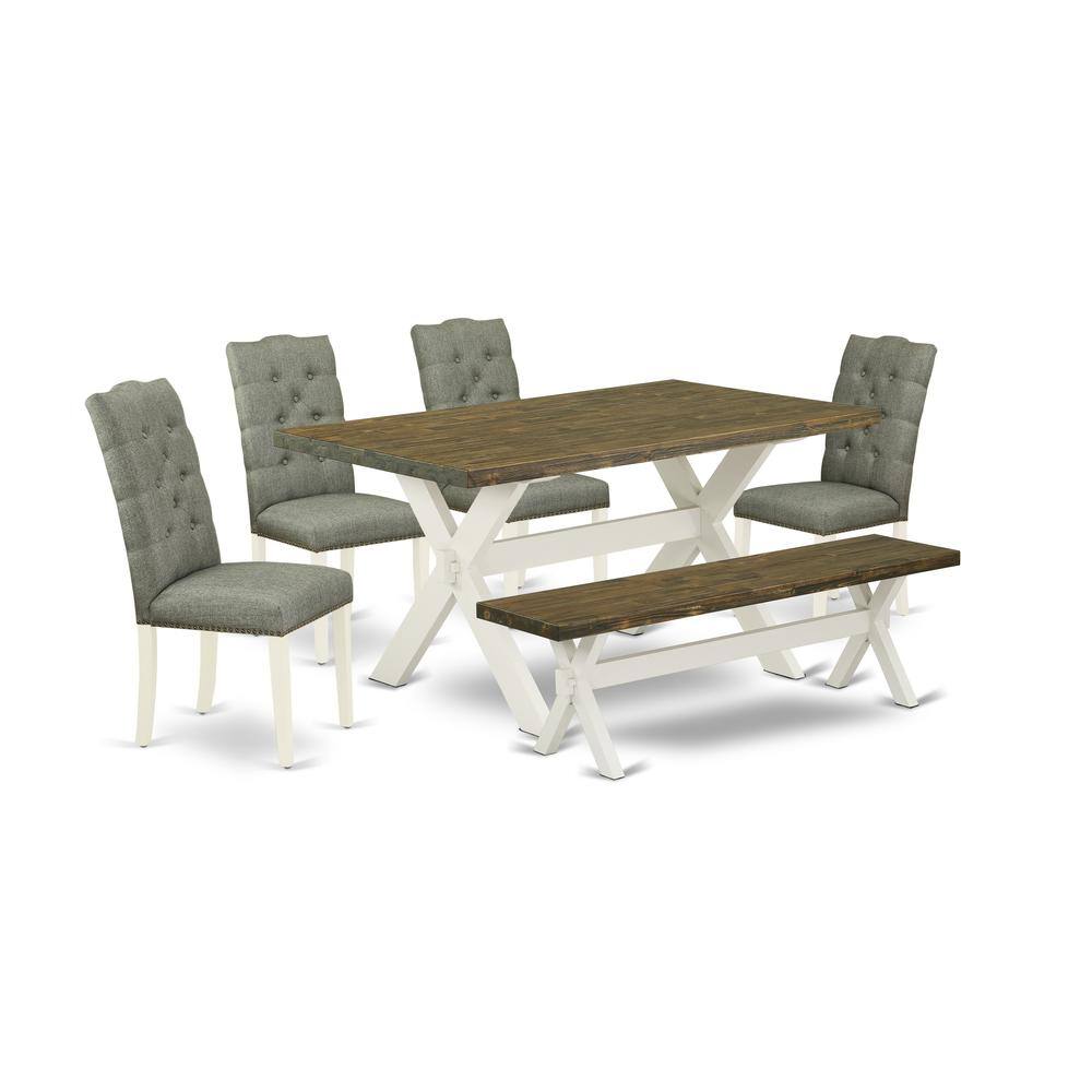Left. East West Furniture - East West Furniture X076EL207-6 6-Pc Dining Table Set- 4 Dining Room Chairs with Smoke Linen Fabric Seat and Button - Multi-Color.