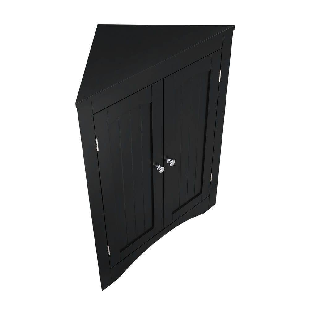 Alt View 1. Kadyn - Corner cabinet with Doors and Shelves, Free Standing Storage Cabinet for Kitchen, Living Room, Black - Black.