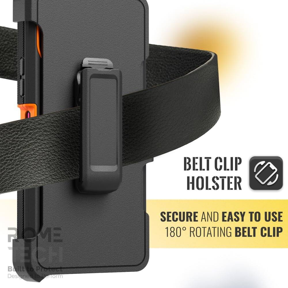 BELT CLIP HOLSTER  
ROME TECH  
Built to Protect  
Designed to Perform  

SECURE AND EASY TO USE  
180° ROTATING BELT CLIP