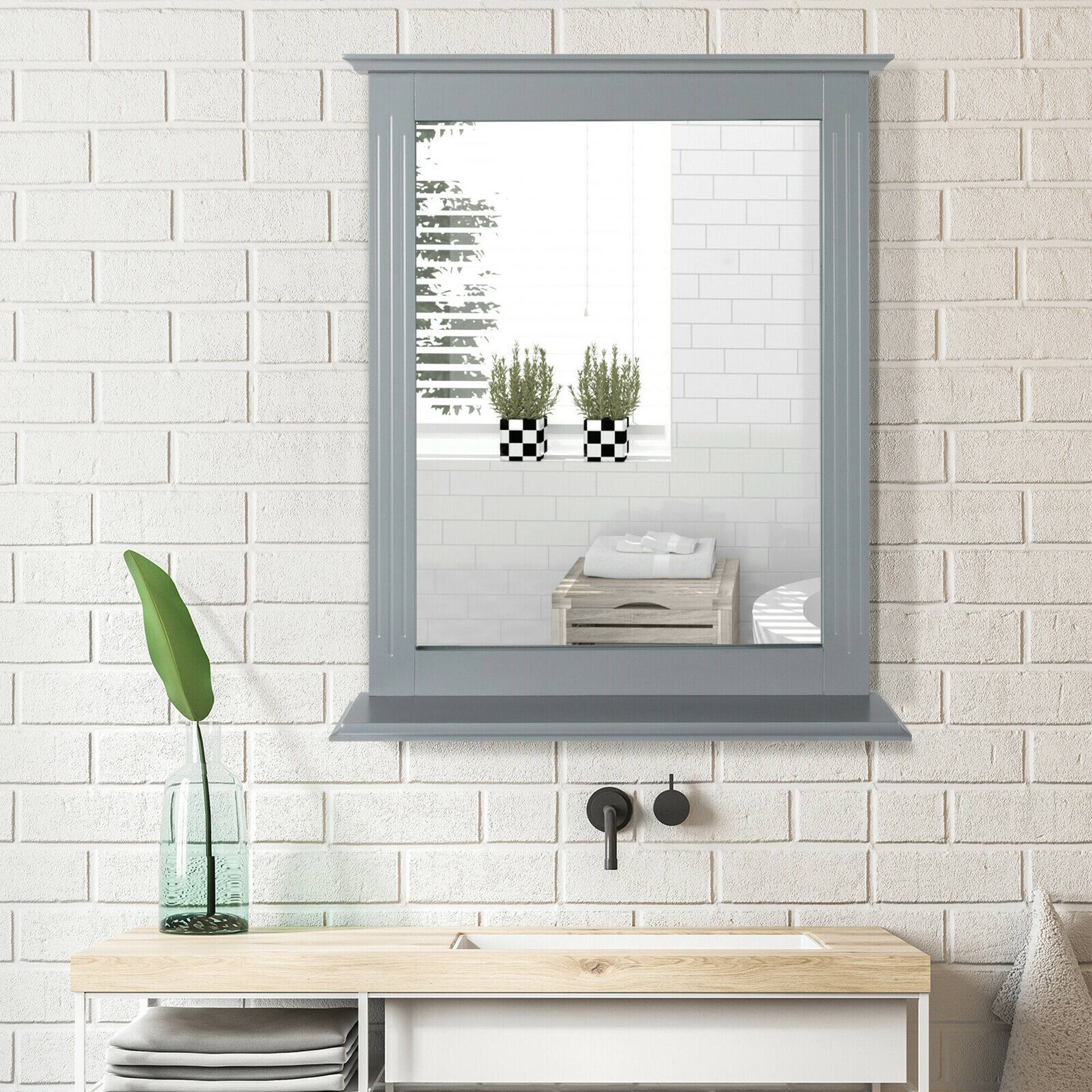 Alt View 2. Gymax - Gymax Bathroom Wall-Mounted Mirror W/Shelf Vanity Makeup Mirror Multipurpose Gray - Grey.
