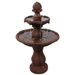Sunnydaze - Resin Outdoor 2-Tier Solar Water Fountain with Battery - Rust