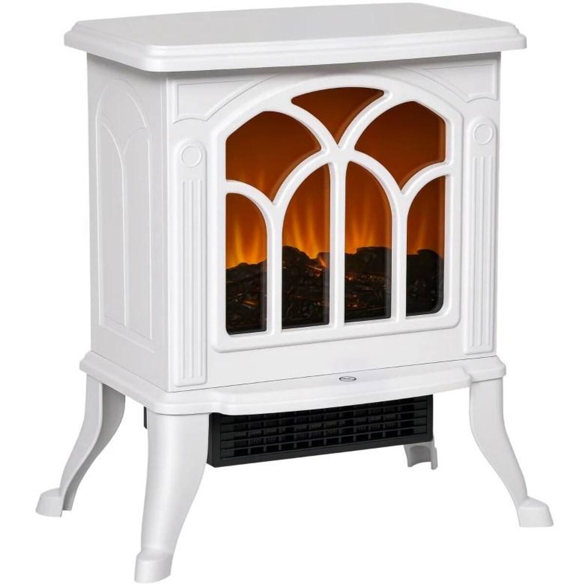 Angle. Loheer - Loheer Freestanding Electric Fireplace Stove, White Portable Fireplace Heater with Realistic Logs, 1500W - White.