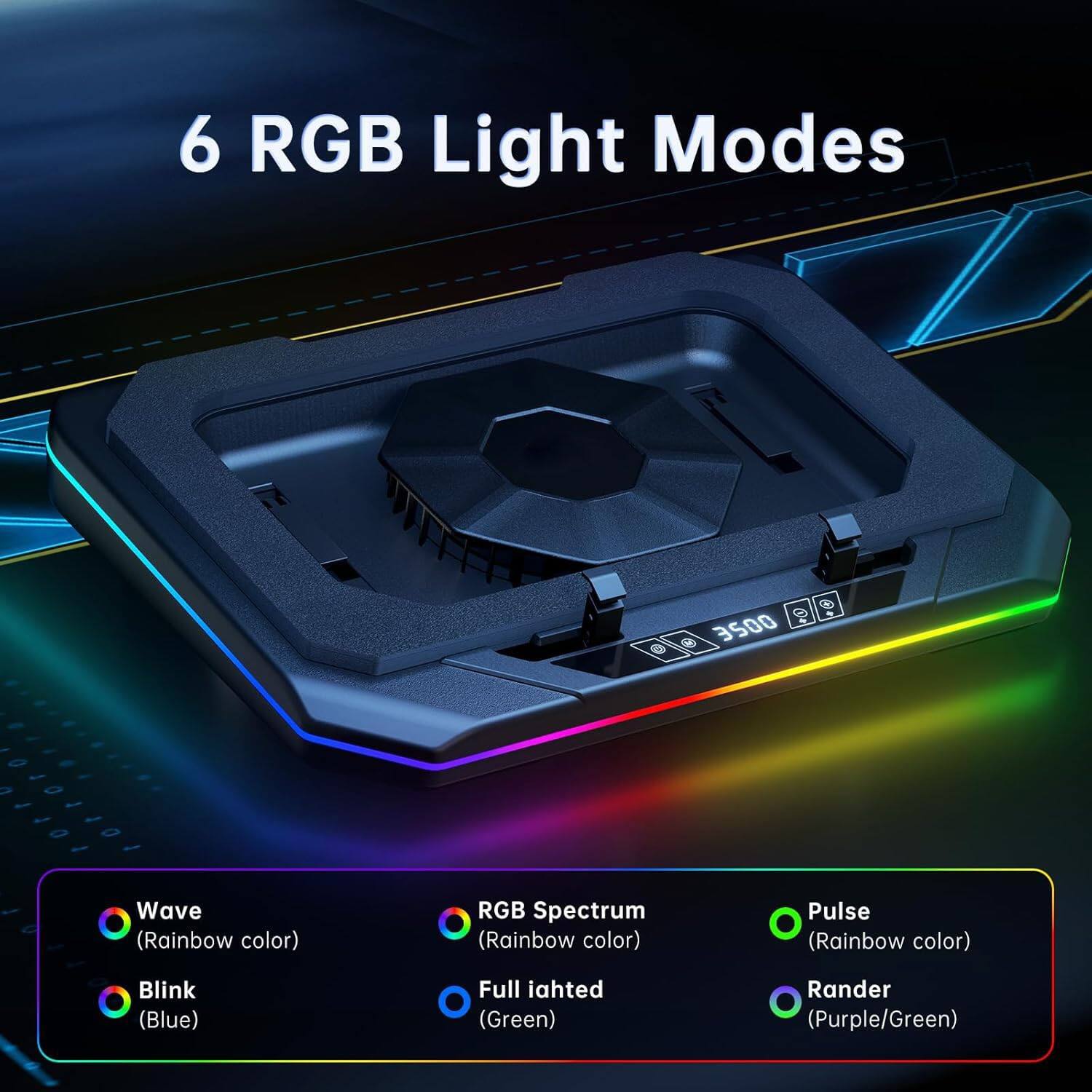 6 RGB Light Modes

- Wave (Rainbow color)
- RGB Spectrum (Rainbow color)
- Pulse (Rainbow color)
- Blink (Blue)
- Full lit (Green)
- Randor (Purple/Green)