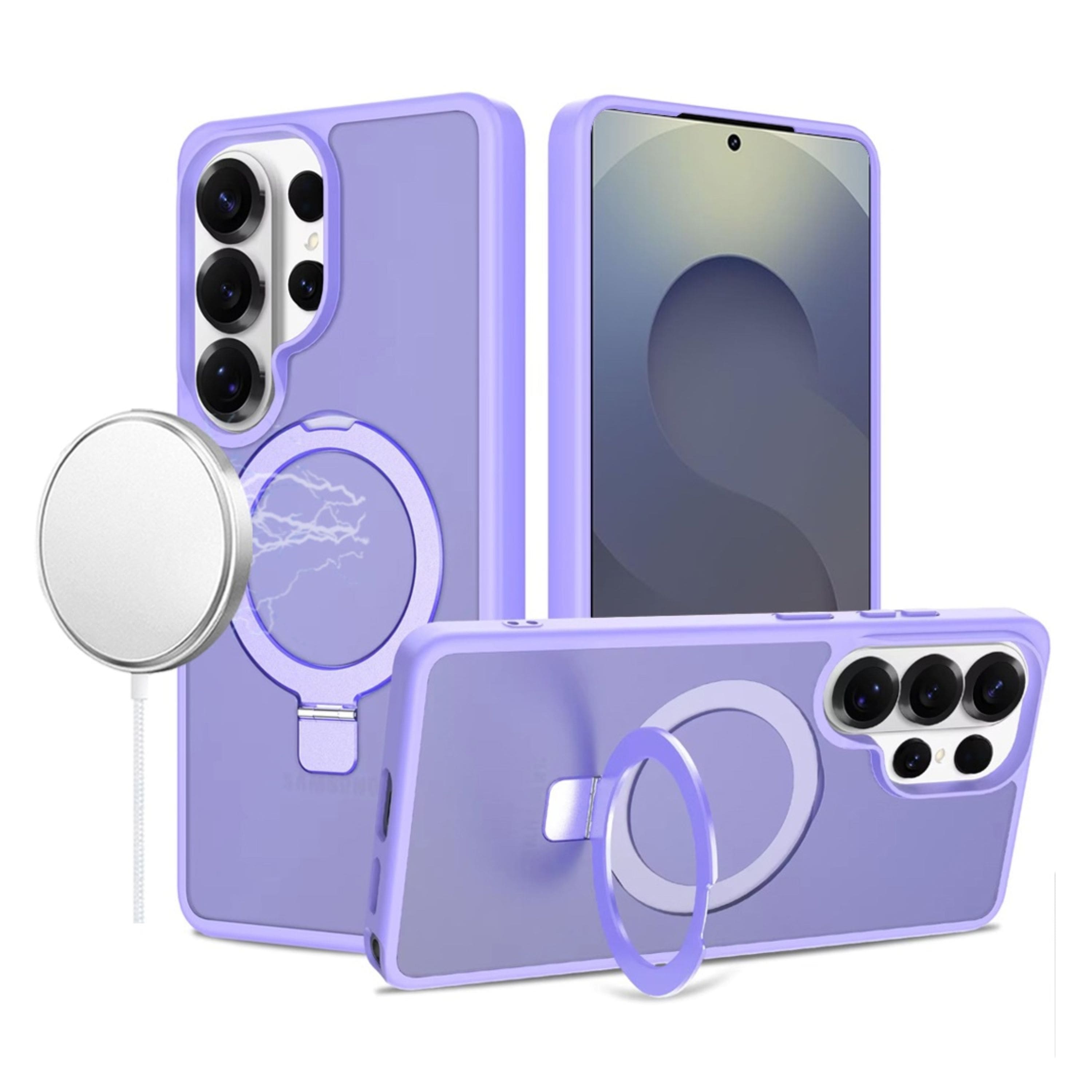 Kitcheniva - Rugged Cover Metal Circle Ring Stand Phone Case With Tempered Glass For Samsung Galaxy S26 Ultra - Light Purple price history on PriceWatchPro