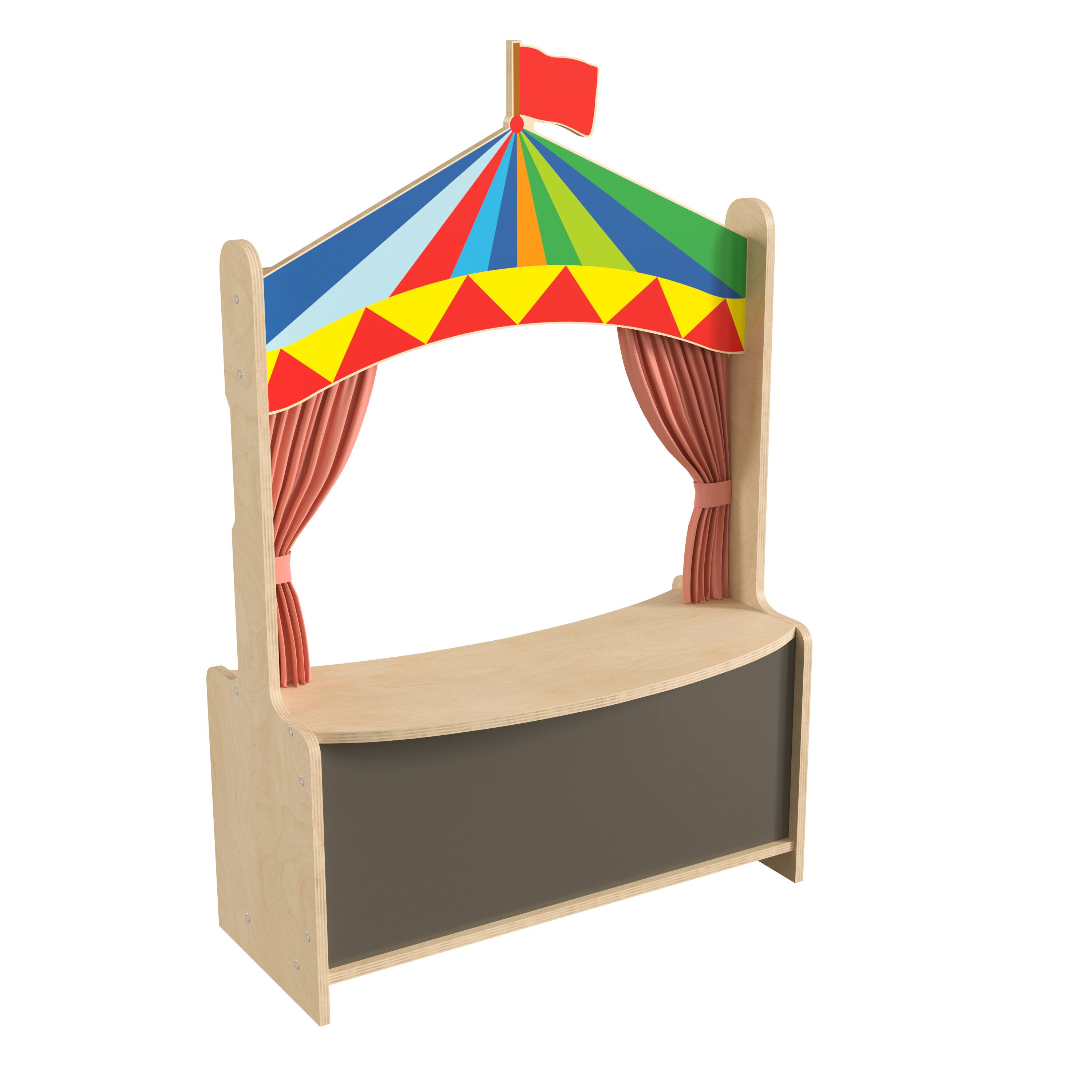 Front. Flash Furniture - Bright Beginnings Wooden Puppet Theater with Removable Curtains and Bottom Magnetic Chalkboard, Natural - Natural.