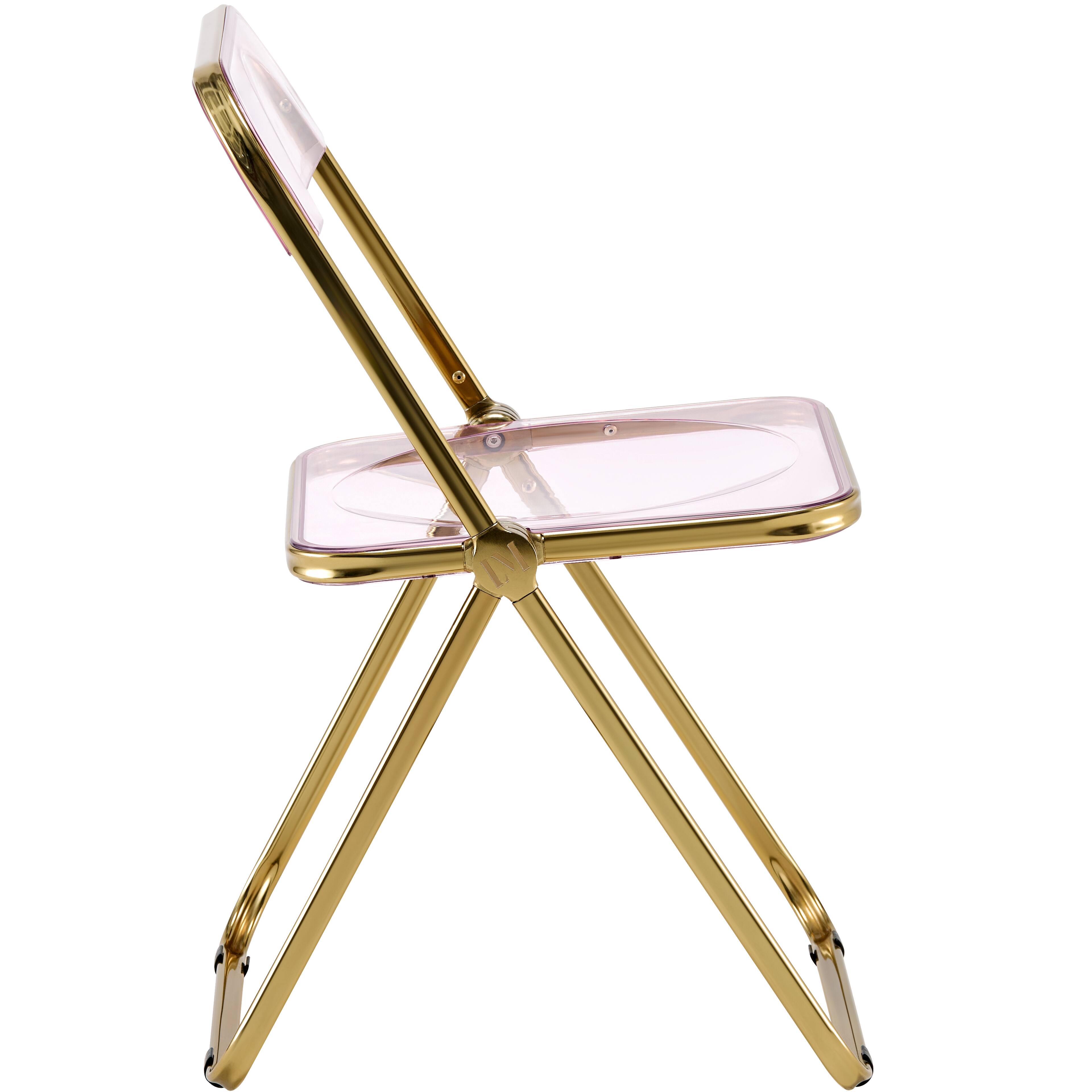 Alt View 2. LeisureMod - Lawrence 2-PCS Clear Accent Chair, Folding Acrylic Design with Gold Chrome Frame, Portable Assembled Seating - Rose Pink.