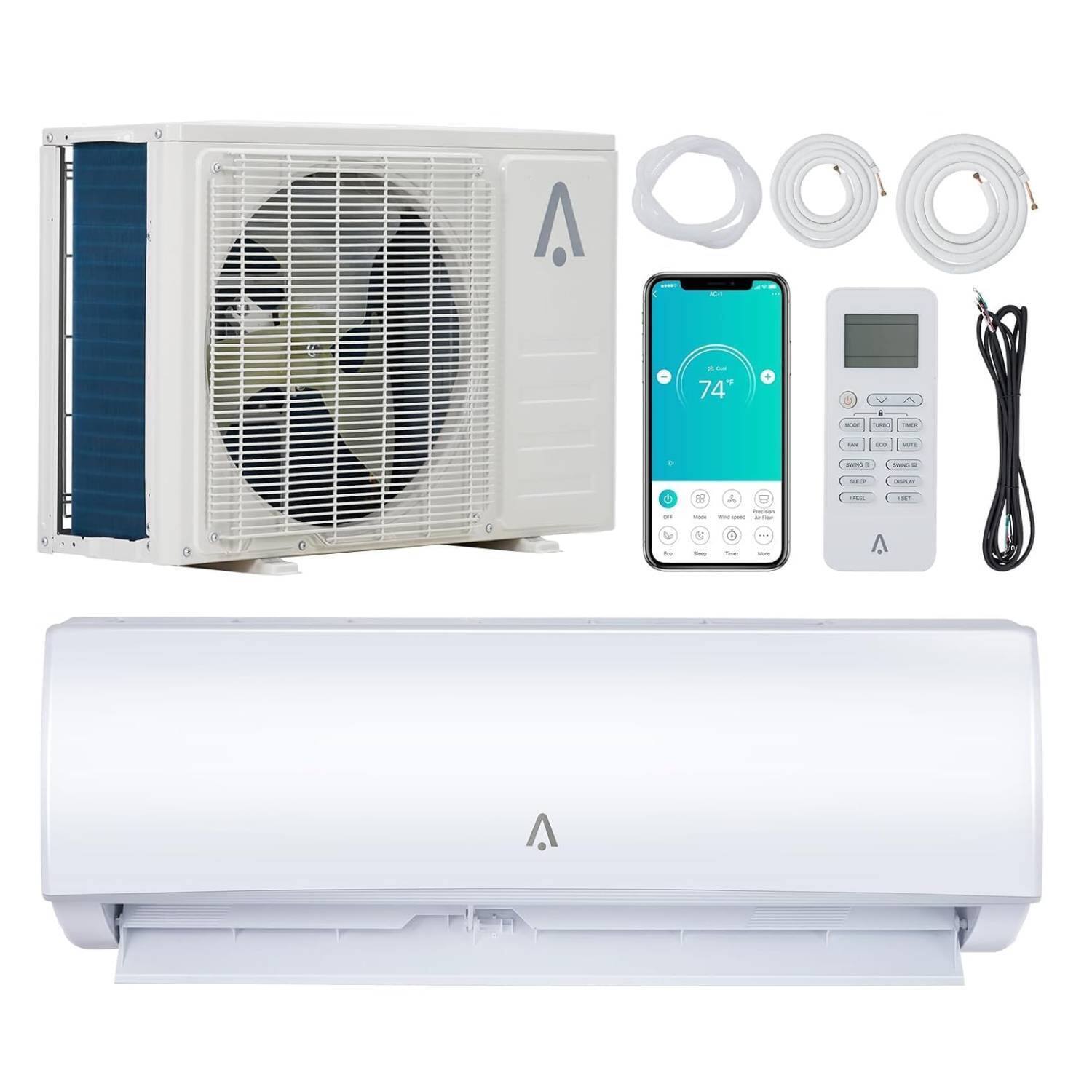 Front. Qeetex - 17 SEER2 23000 BTU Mini Split Air Conditioner Heat Pump with Wifi Control, Heat Cool Up to 1300 Sq.Ft. 230V - White.