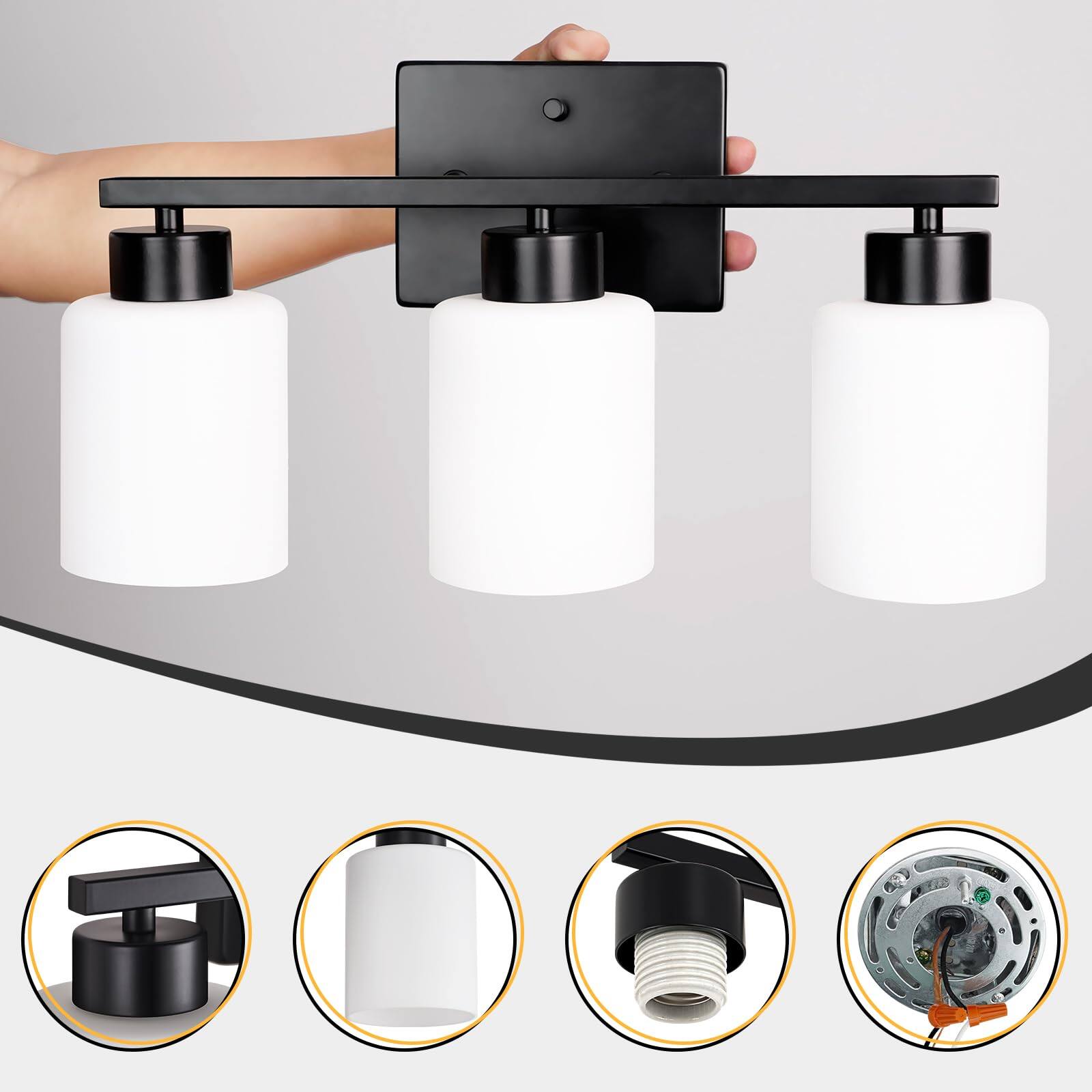 Alt View 4. Dazzling Pops - Bathroom Light Fixtures Modern Vanity Over Mirror Wall Sconces With Milky Frosted Glass Shades E Socket - Brushed Nickel 3-Light.