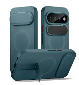 SURITCH - Case for Google Pixel 11/11 Pro Phone Case, Compatible with MagSafe, with Camera Cover & Adjustable Metal Kickstand - Lake Green
