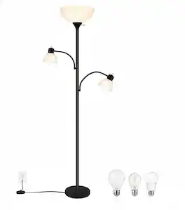 FINEAK - 72" Industrial Torchiere Floor Lamp:Black Tree Standing Lamp with 8W Adjustable Reading Lights | 3 Bulbs Included - Black;White