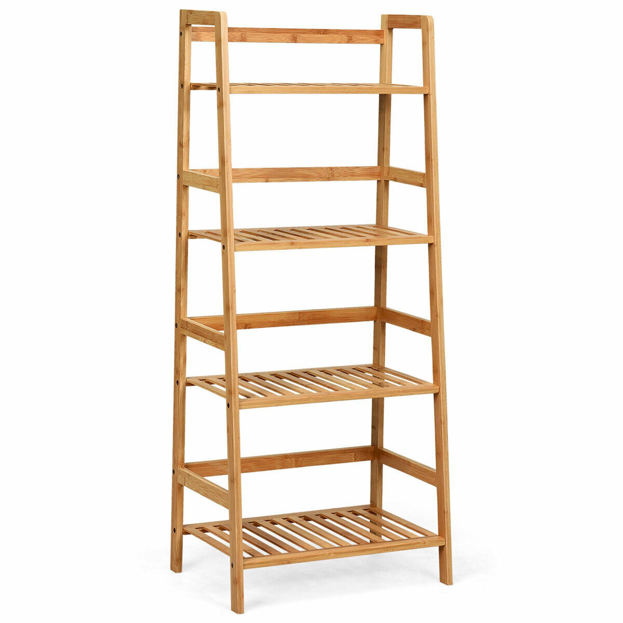 Alt View 1. Costway - 4-Tier Bamboo Ladder Shelf Multipurpose Plant Display Stand Storage Bookshelf - Natural.