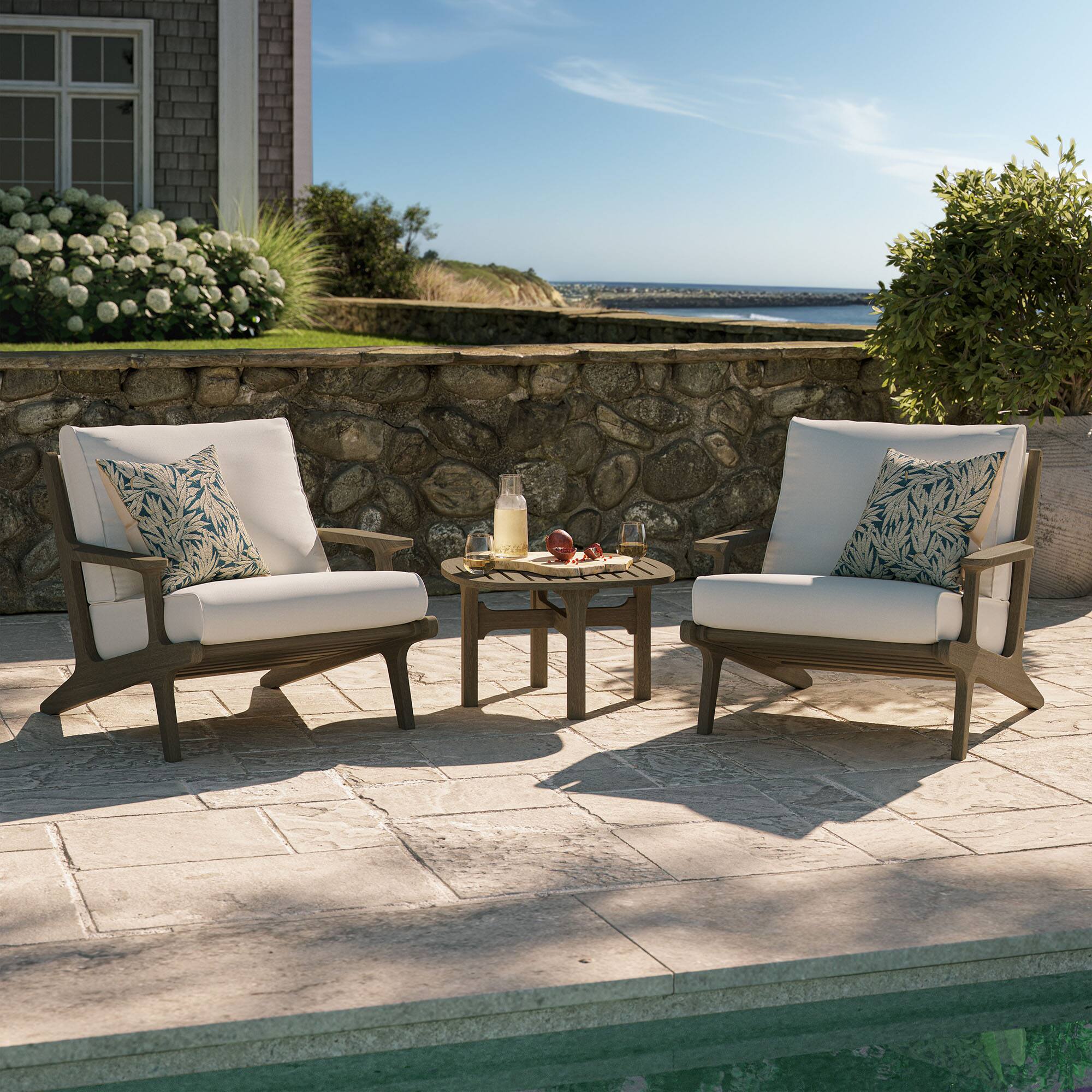 Alt View 4. Modway - Saratoga 3-Piece Teak Wood Patio Set with Two Lounge Chairs and Side Table - Gray.