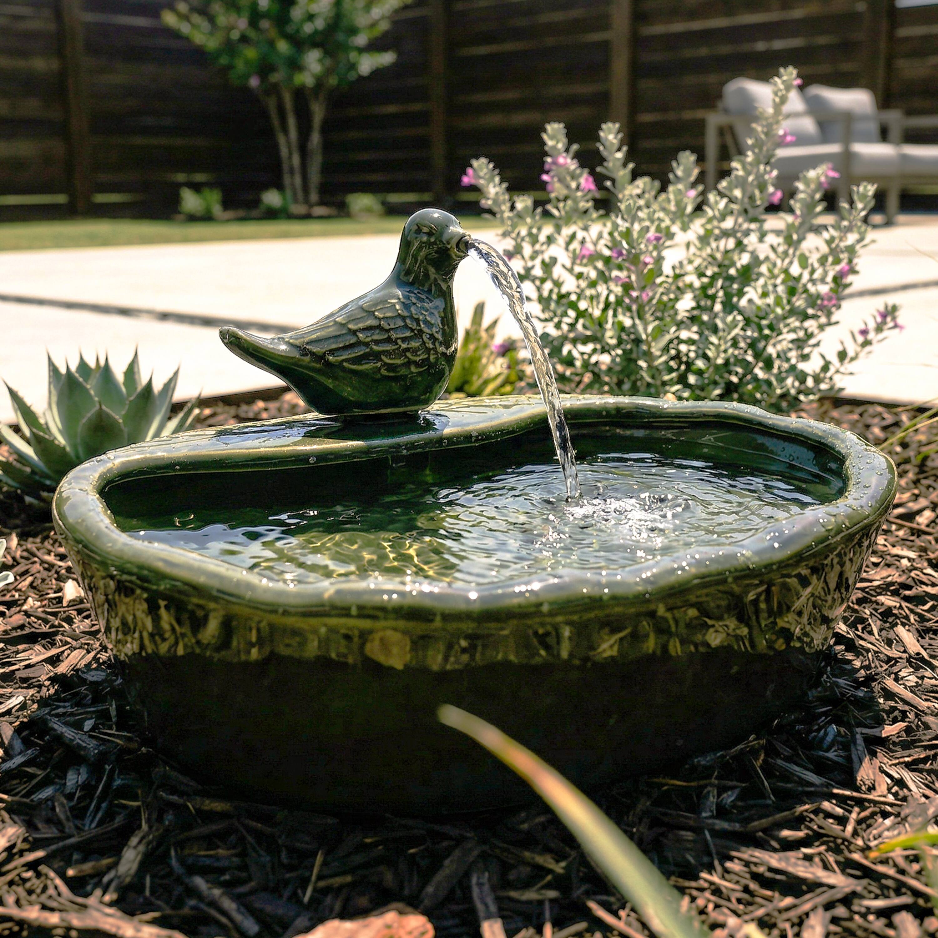Alt View 9. Sunnydaze - Dove Glazed Ceramic Outdoor Solar Water Fountain - 7 in - Dark Green.