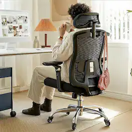 HUANUO - Ergonomic Office Chair, Mesh High Back Desk Chair with 6D Armrests, Adjustable Lumbar Support, 3D Headrest - Black