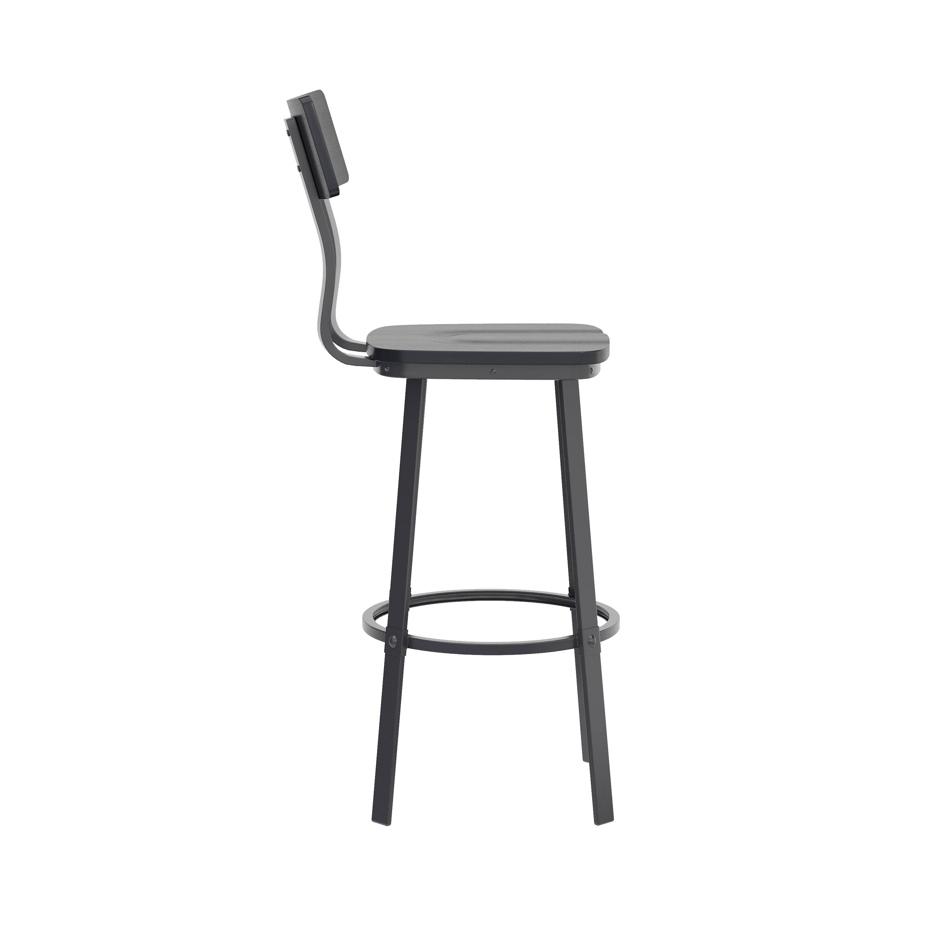 Left. Flash Furniture - Flint Series Commercial Grade Black Restaurant Barstool with Wood Seat & Back and Black Powder Coat Frame - Black.