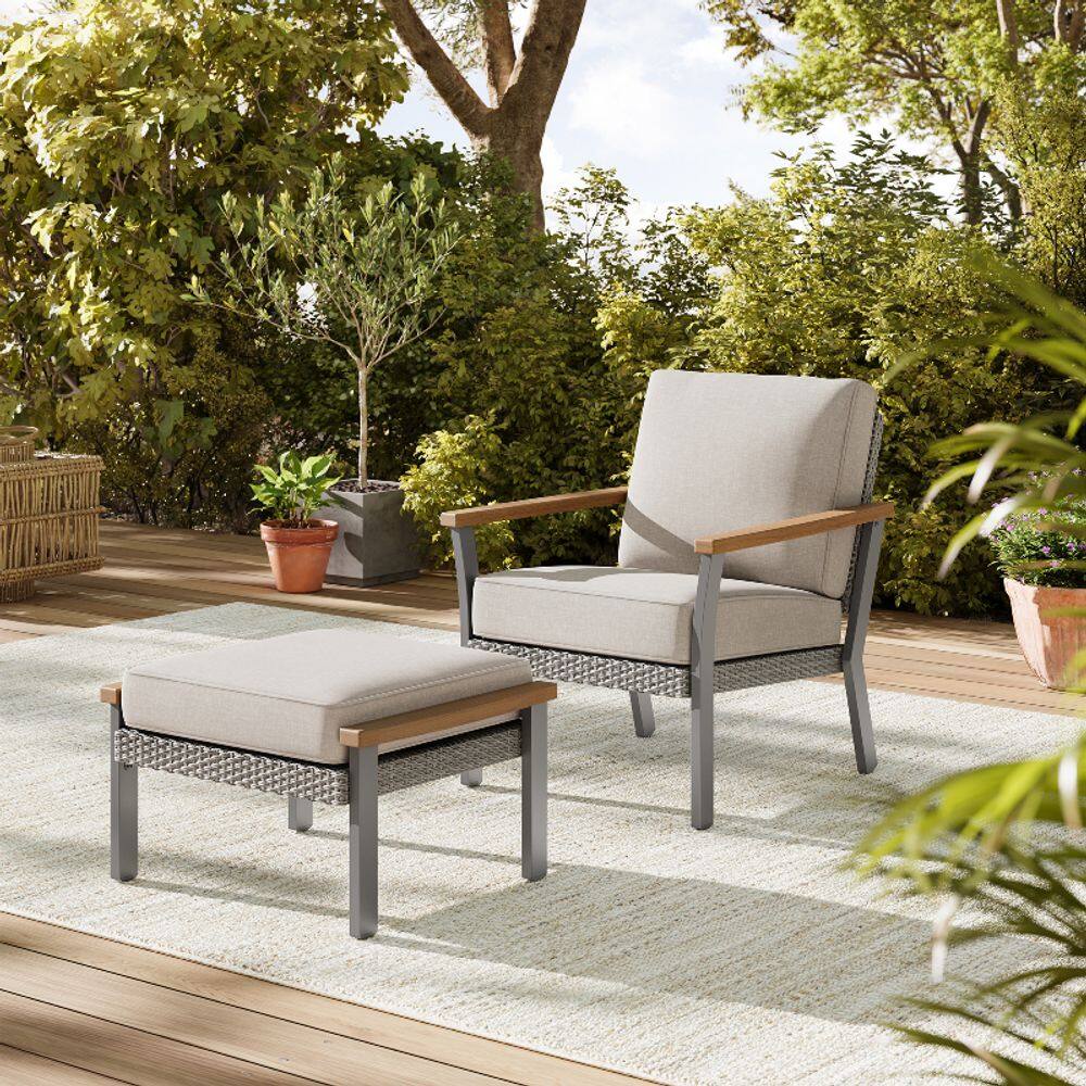 Back. Songmics Home - Sencillo Collection - Lounge Chair with Faux Wood Armrests - Gray.