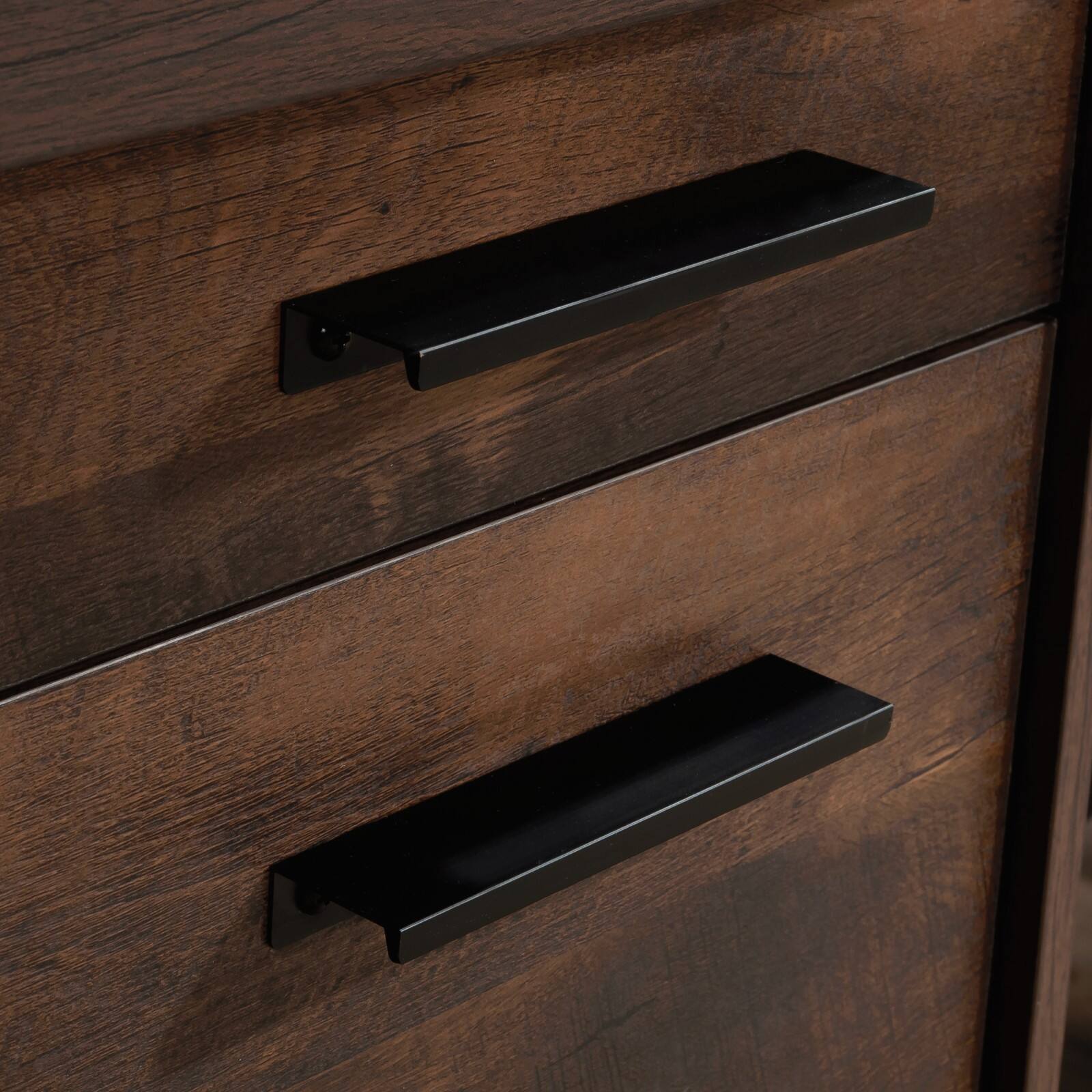 Alt View 3. Glintex - 60" Modern Writing Desk with Spacious Desktop, Flip-Down Keyboard Tray, Two Storage Drawers, Durable Metal Frame - Brown.