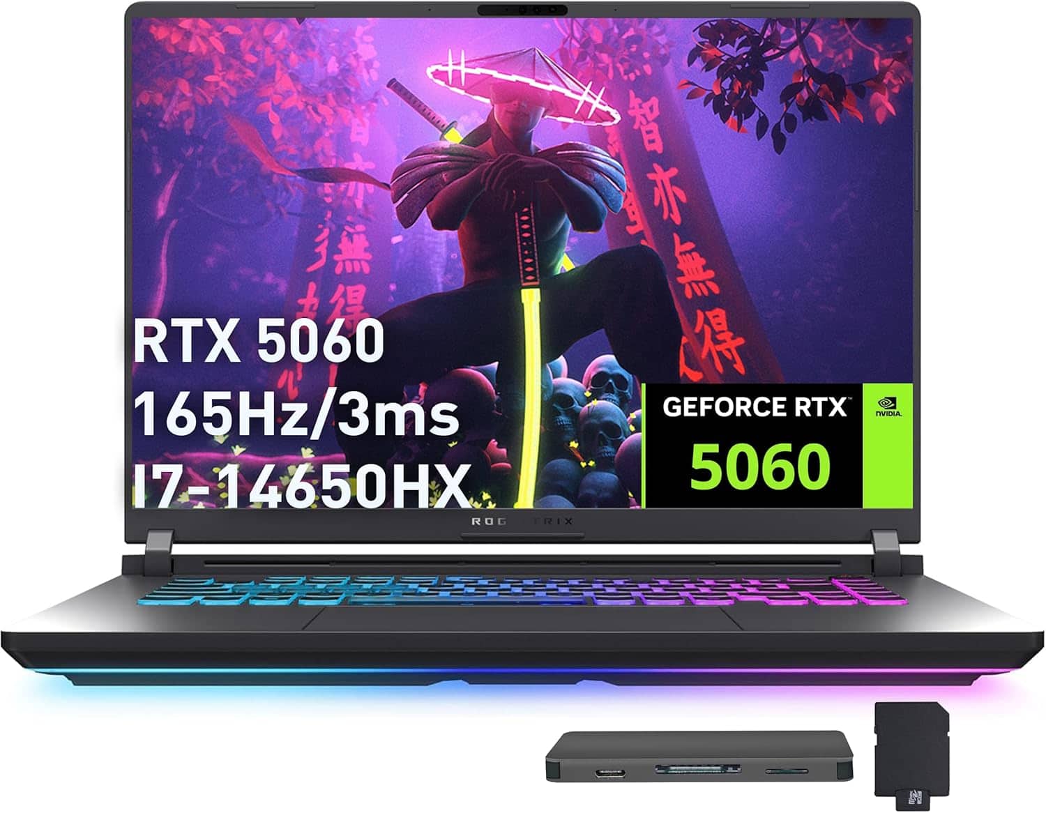 ASUS - ROG Strix G16 16" FHD+ Gaming Laptop,Intel i7-14650HX,GeForce RTX 5060,32GB DDR5,2TB SSD+1TB Dock Set,Win 11 - Gray