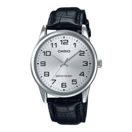 Casio - Men’s Silver Dial Analog Watch with Leather Strap - MTP-V001L-7BUDF - Black