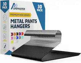 Lifemaster - Metal Pants Hangers – 30-Pack, Non-Slip, Rubber Coated, Open-Ended, Space-Saving for Pants & Jeans - Black