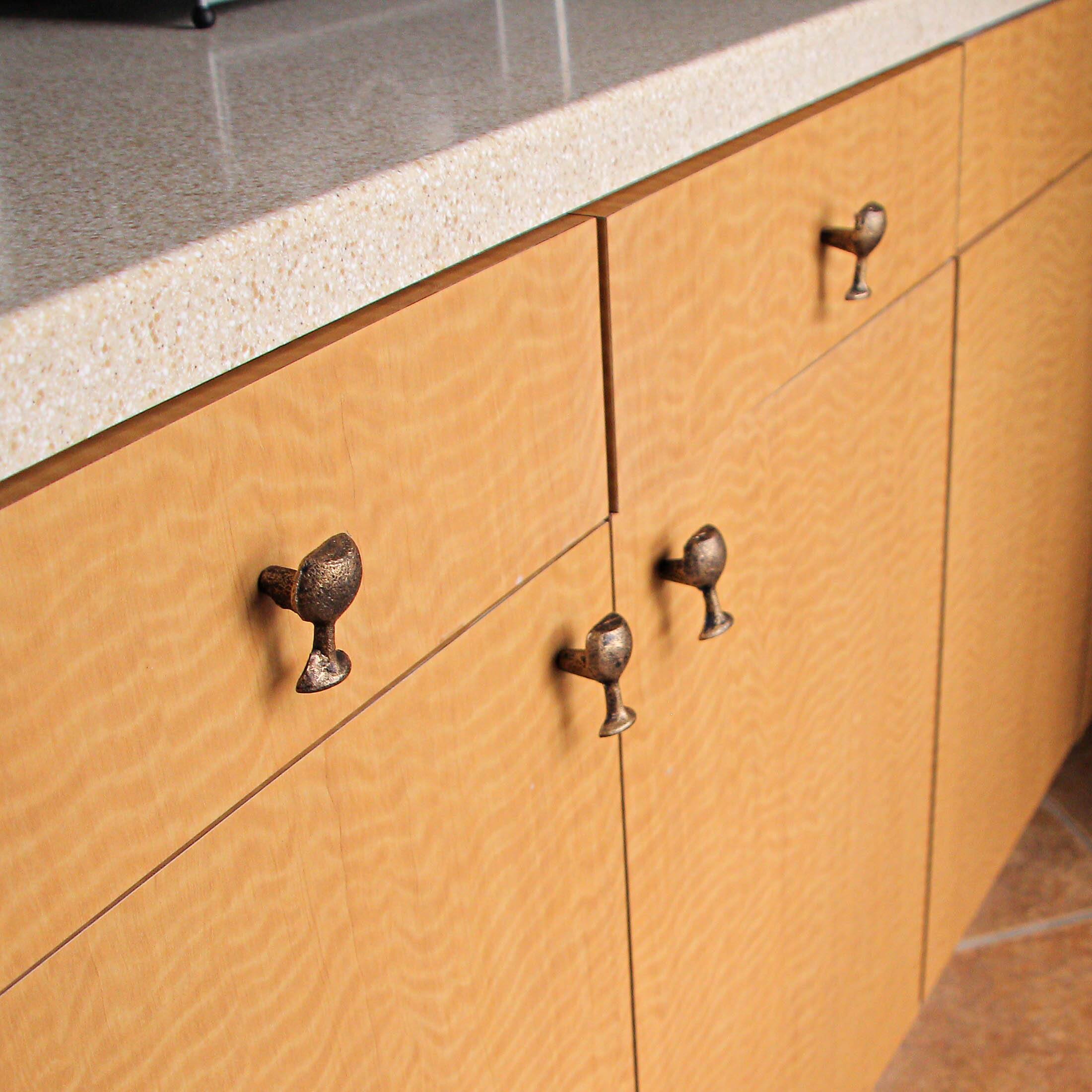 Alt View 3. Zeckos - Antique Gold Finish Cast Iron Wine Glass Cabinet Knob Drawer Pulls Set of 6 - Gold.