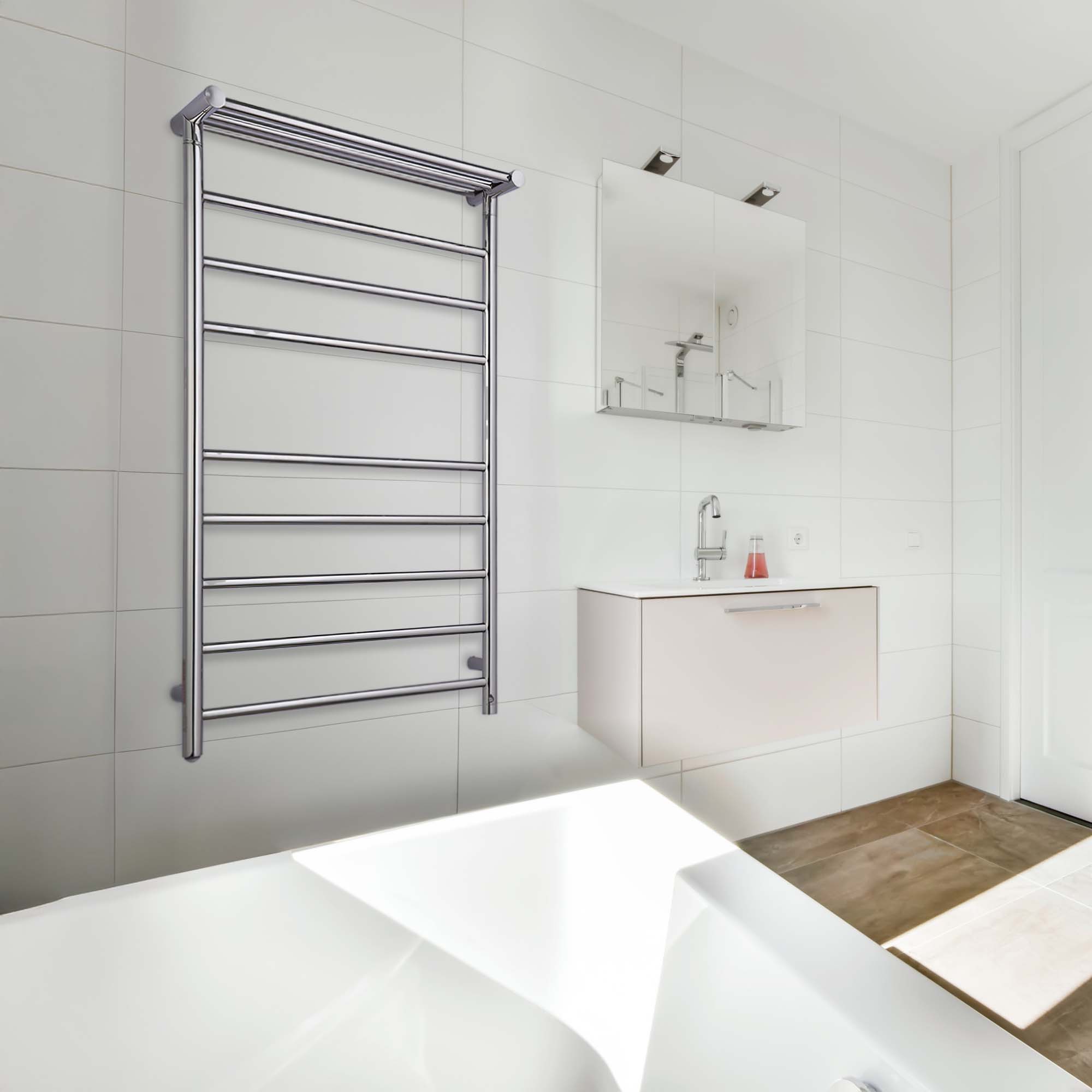 Left. Pursonic - Pursonic Wall Mount Electric Towel Warmer with 8 Heated Bars Plus 3 Non-heated Bars - Silver.