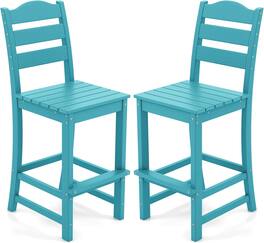 Gymax - Set of 2 HDPE Bar Stool Patio Tall Chair Backrest Footrest All Weather - Turquoise