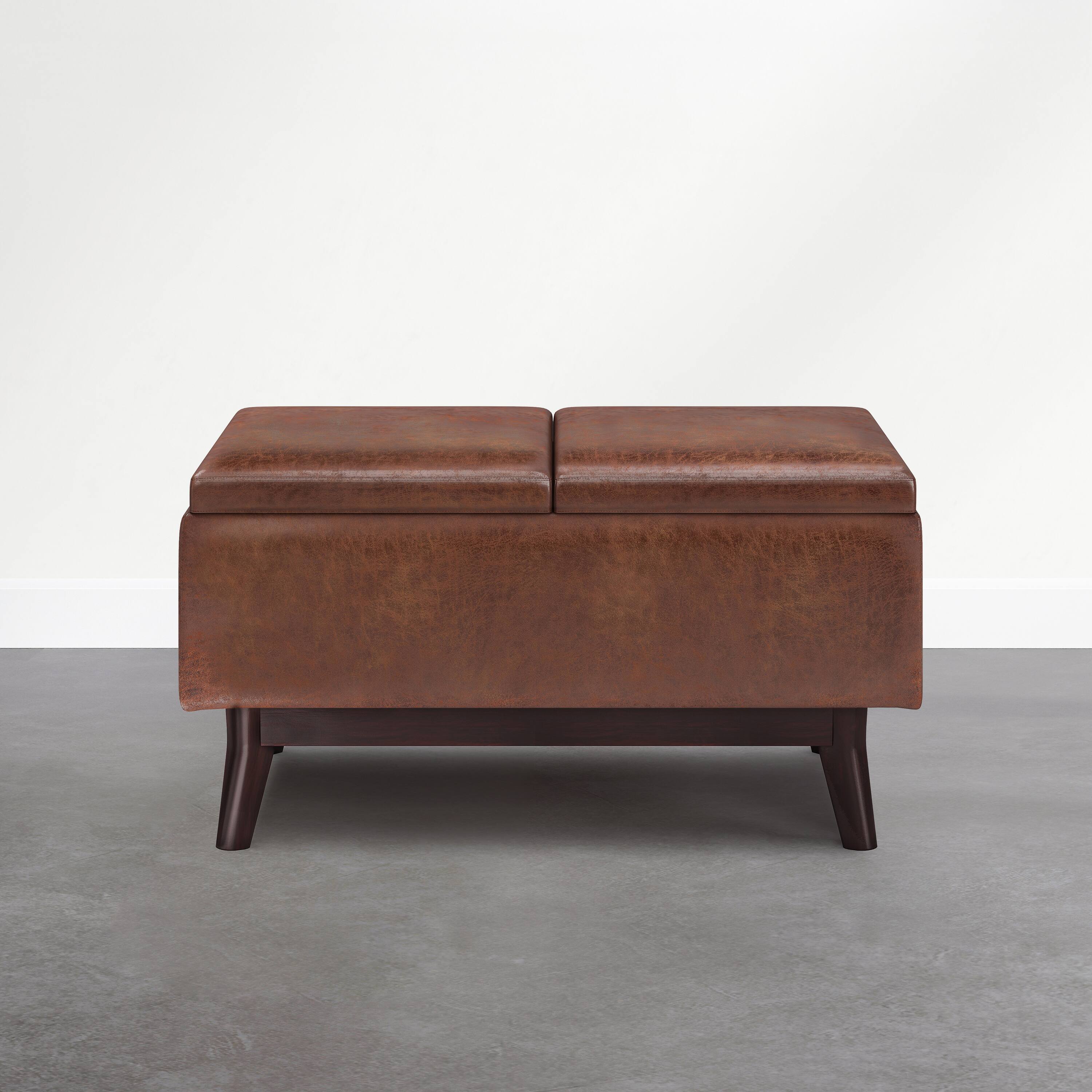 Back. Simpli Home - Owen Tray Top 34 inch Wide Solid Wood Storage Ottoman, Distressed Pecan Brown - Distressed Pecan Brown.