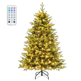 Costway - 5 FT Pre-Lit Christmas Tree Hinged with 250 Multi-color Lights & 844 Branch Tips - Green