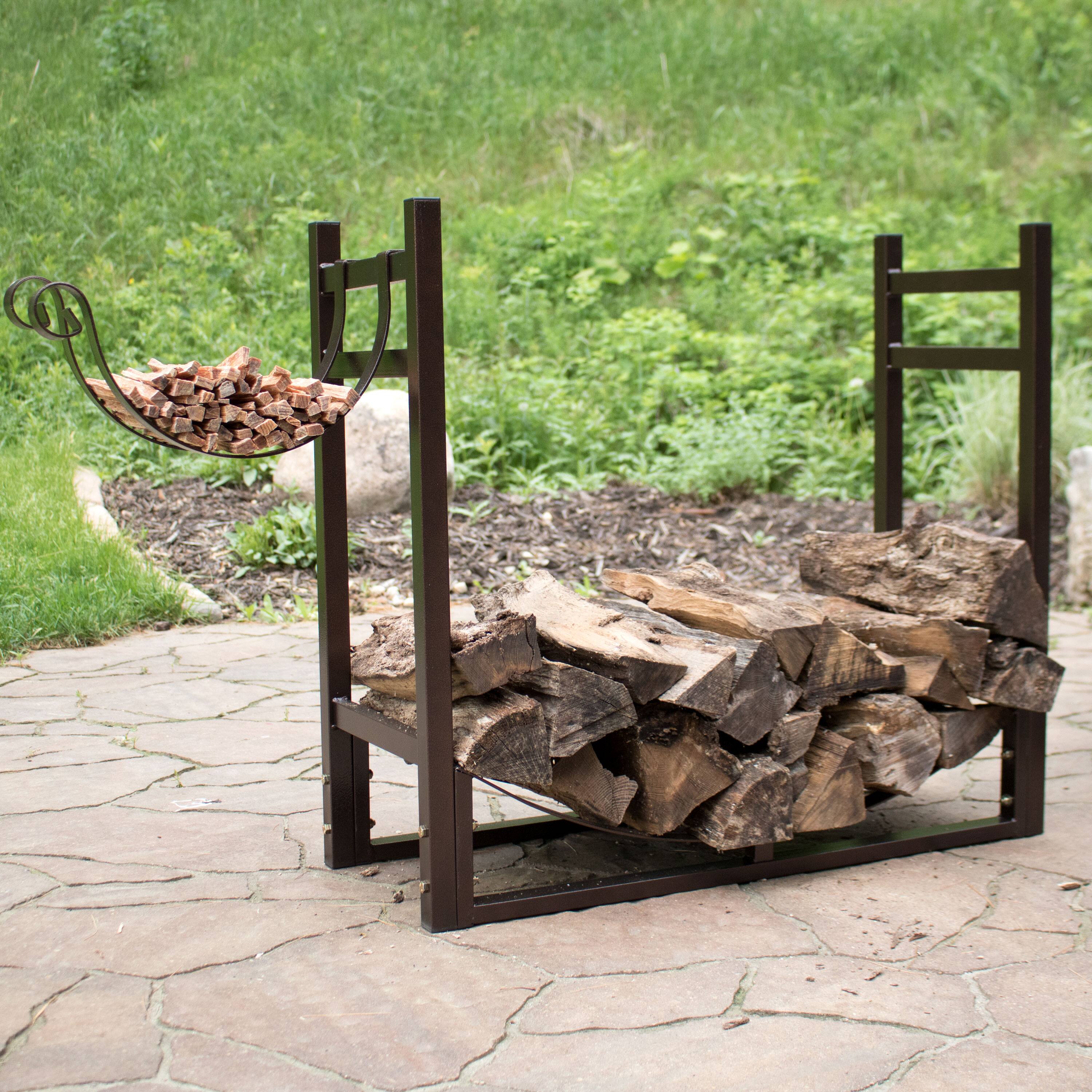 Alt View 7. Sunnydaze - 33 in Steel Firewood Log Rack with Kindling Holder - Bronze.