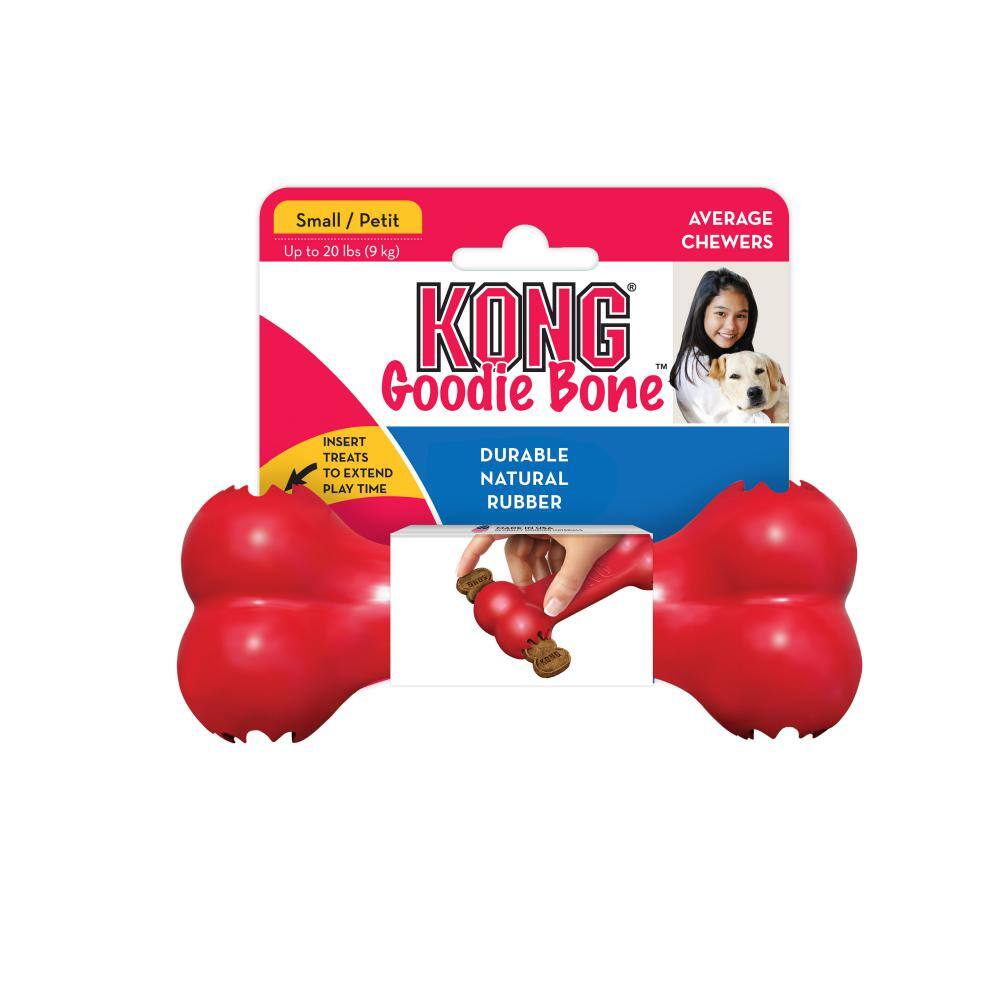 Small / Petit  
AVERAGE CHEWERS  
Up to 20 lbs (9 kg)  
KONG™ Goodie Bone  
INSERT TREATS TO EXTEND NATURAL PLAY TIME  
DURABLE NATURAL RUBBER