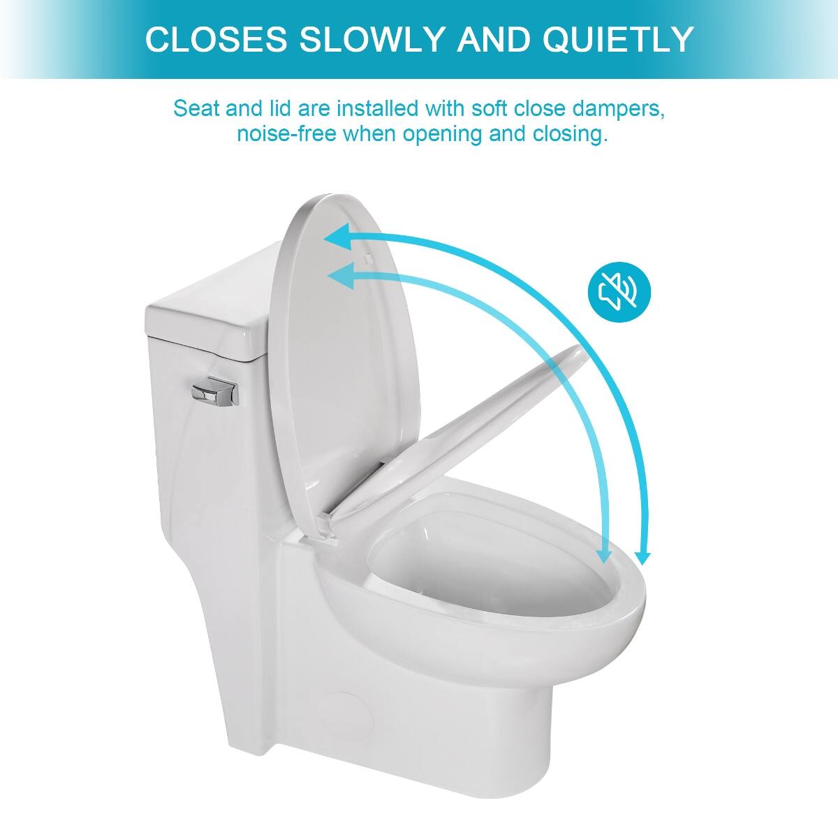 Closes slowly and quietly

Seat and lid are installed with soft close dampers, noise-free when opening and closing.