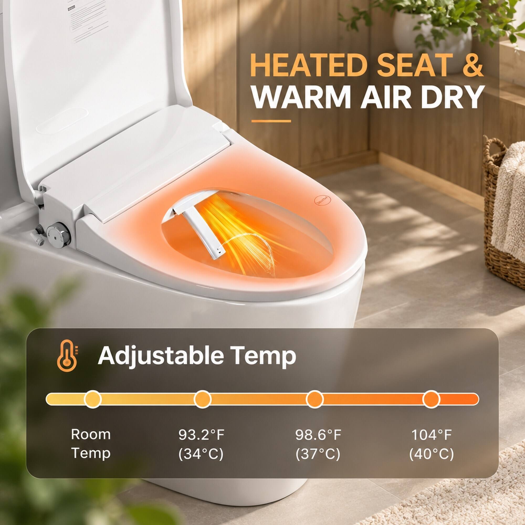 HEATED SEAT & WARM AIR DRY

Adjustable Temp

Room Temp
93.2F (34C)
98.6F (37C)
104F (40C)