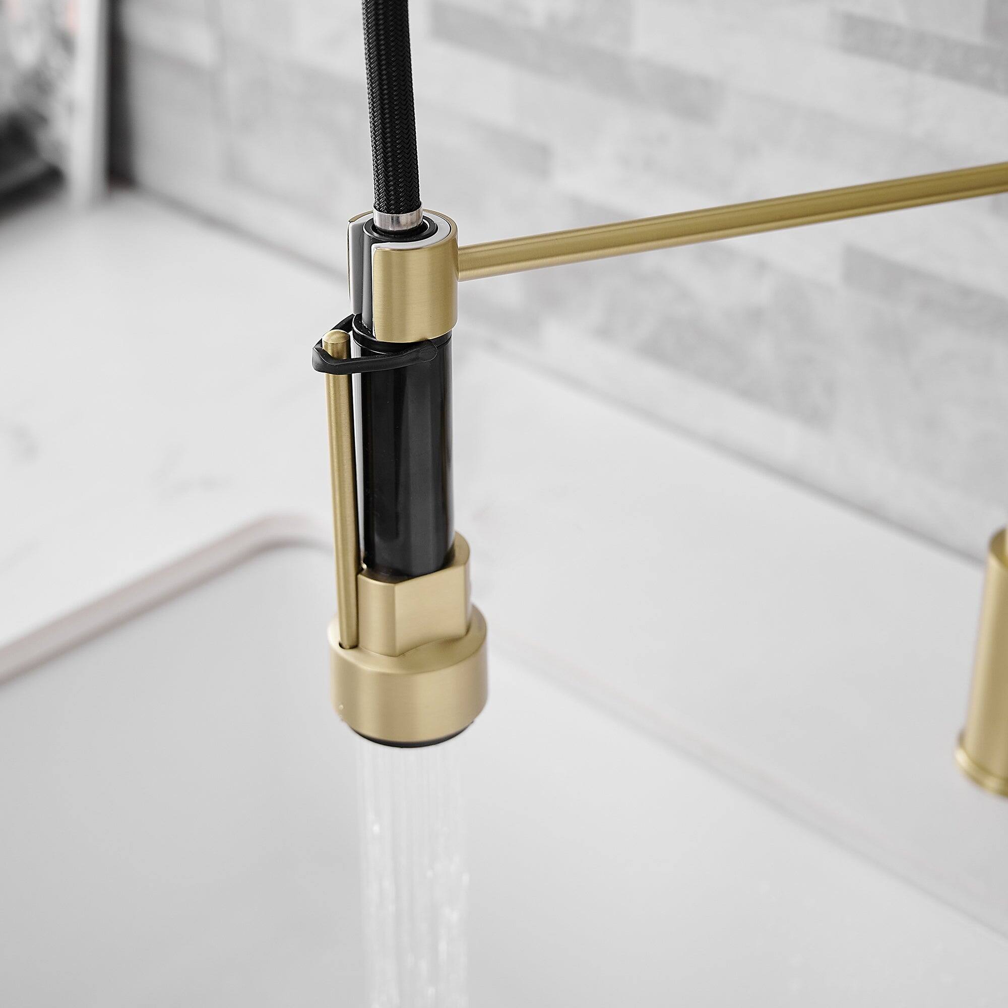 Alt View 10. Boyel Living - Brushed Gold 2 Spray Patterns Single Handle No Sensor Pull Down Sprayer Kitchen Faucet with Pot Filler - Brushed Gold.