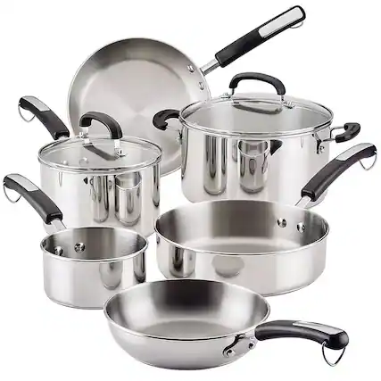 Front. Farberware - Brilliance 10-Piece Cookware Set - Stainless Steel.