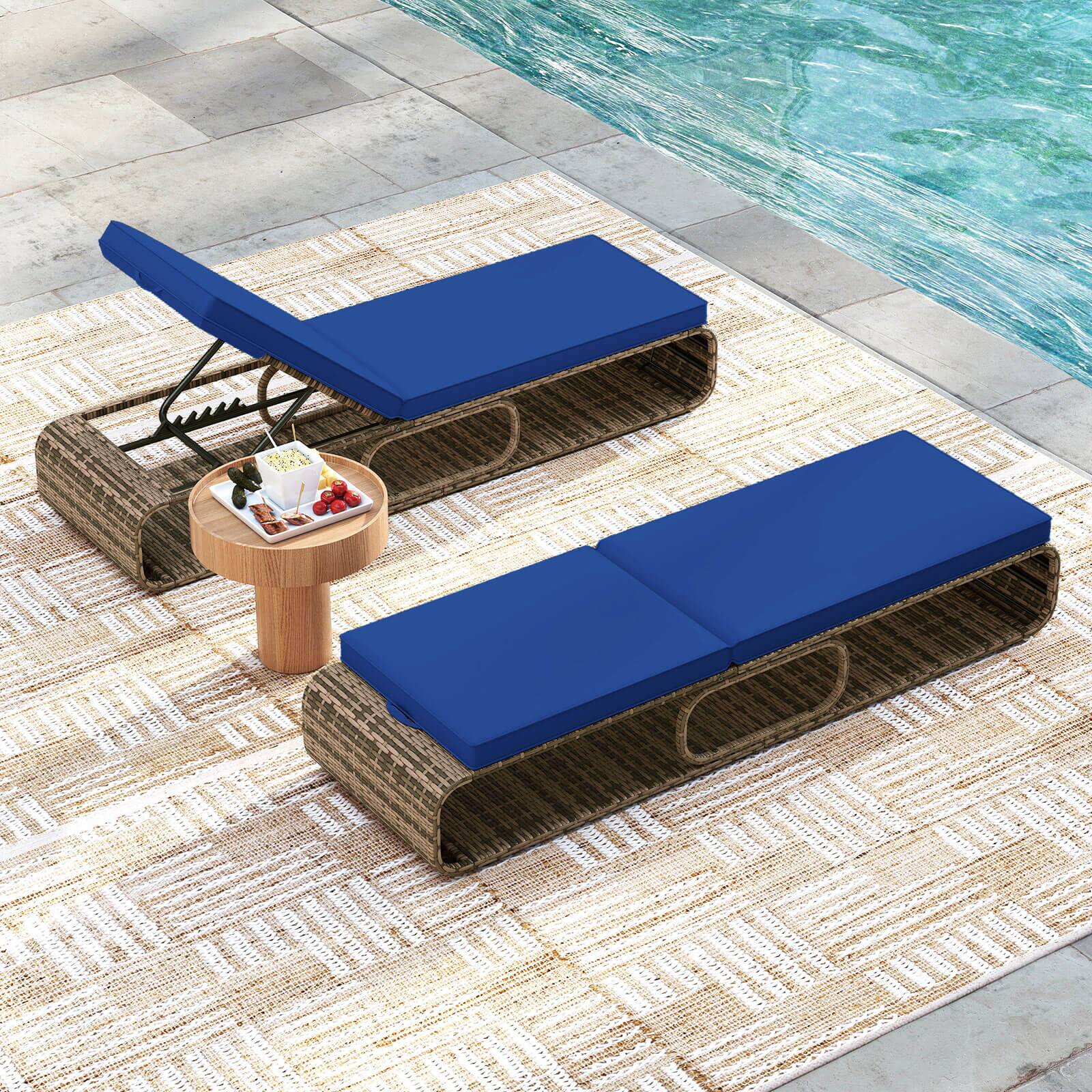 Alt View 3. Costway - Costway 2 PCS Outdoor Chaise Lounge Chair with Adjustable Backrest Cushion and Storage - Navy,Mix Brown.