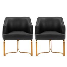 Manhattan Comfort - Raya Modern Wood Vegan Leather Dining Chair - Set of 2 - Black