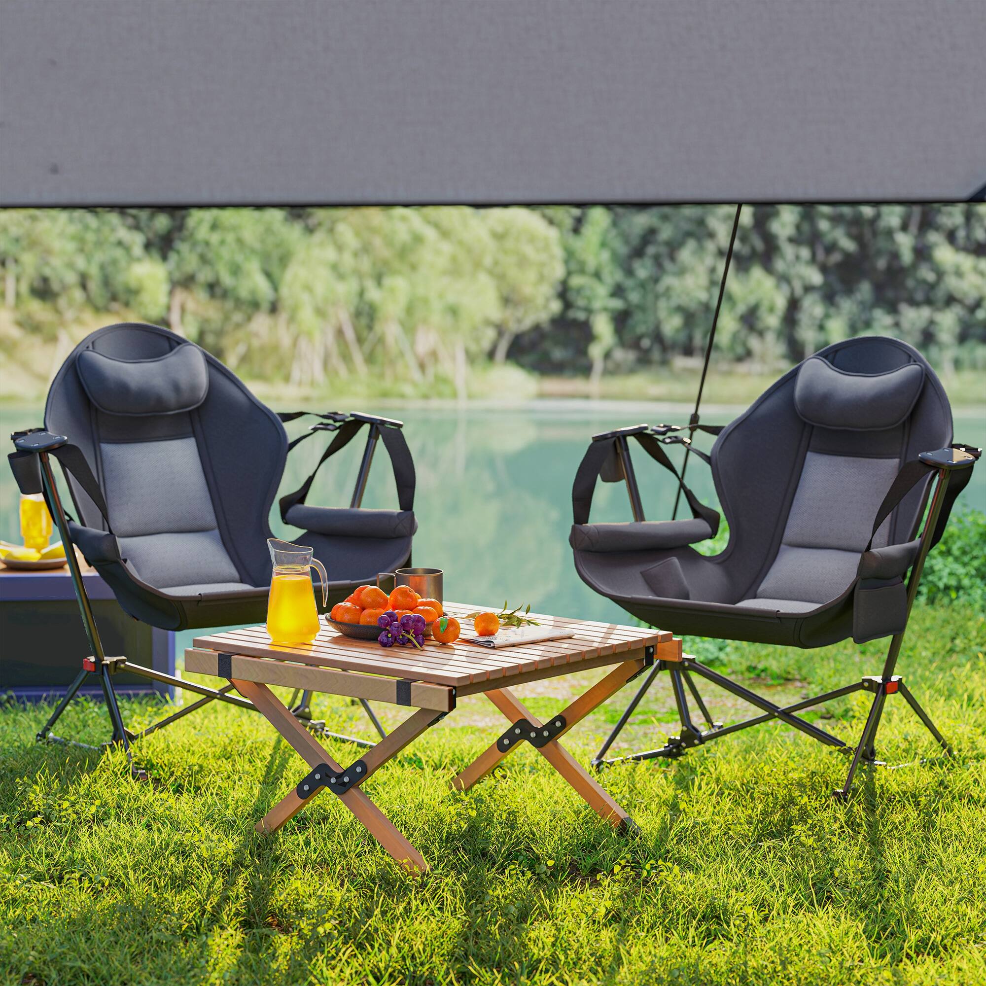 Alt View 8. Outsunny - Double Hammock Camping Chair, Adjustable Back Folding Rocking Chair Swinging Hammock Chair with Cup Holder - Gray.