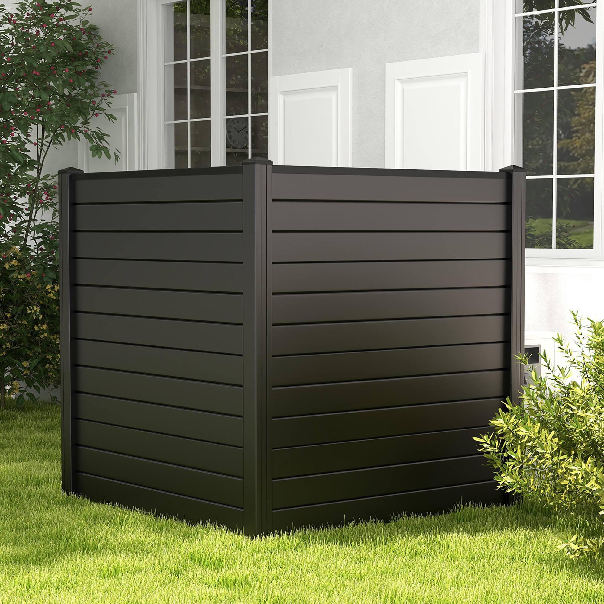 Alt View 1. Gymax - Gymax Privacy Fence Screen 48'' L x 48'' H Air Conditioner Fence w/ Metal Ground Stakes Black - Black.