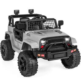 Best Choice Products - 12V Kids Ride On Truck Car w/ Parent Remote Control, Spring Suspension, LED Lights - Light Gray