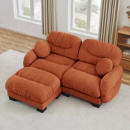 Anysun - L Shape Sectional Couch with Ottoman, Chenille Fabric, High-Density Foam & Curved Armrests for Living Room - Orange