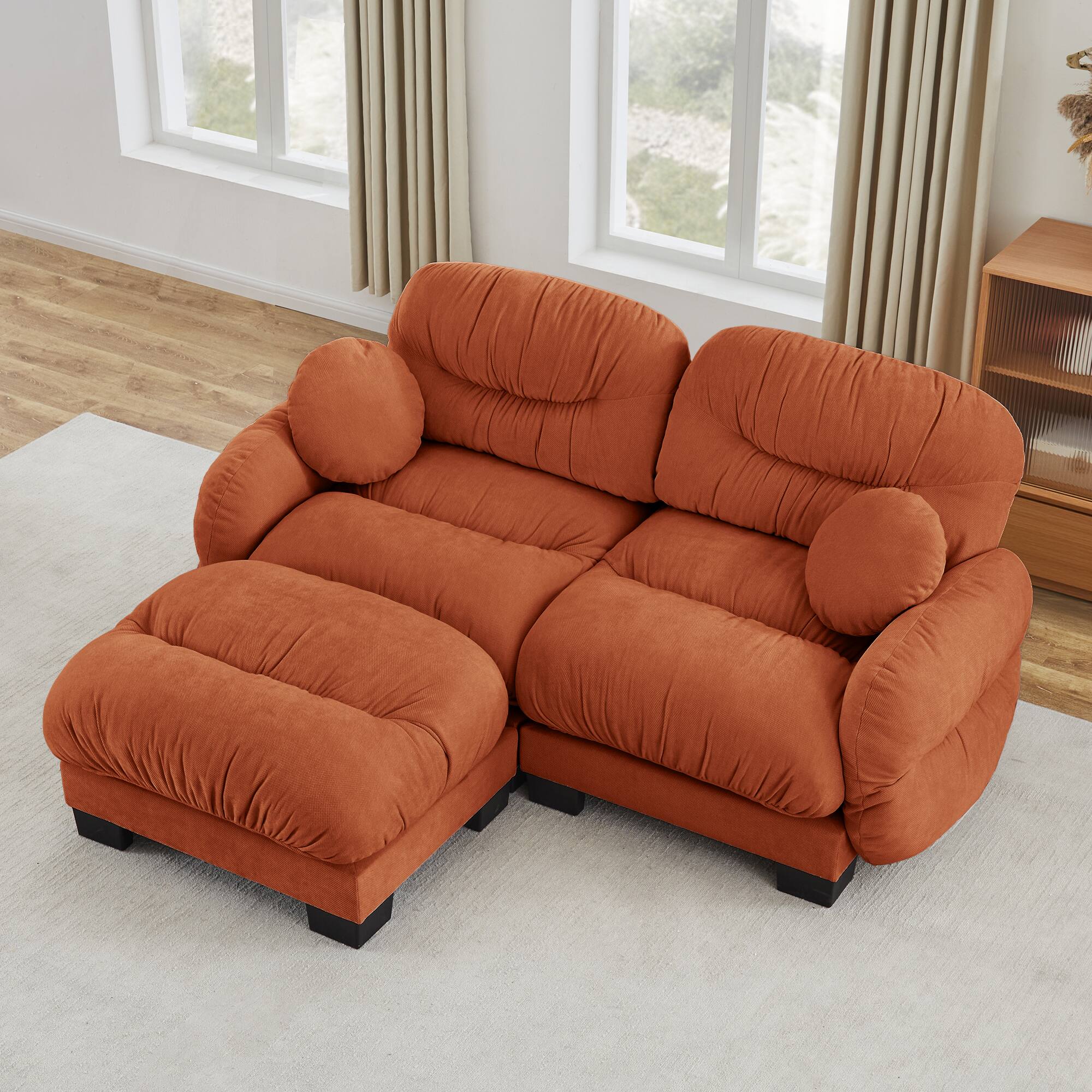 Front. Anysun - L Shape Sectional Couch with Ottoman, Chenille Fabric, High-Density Foam & Curved Armrests for Living Room - Orange.